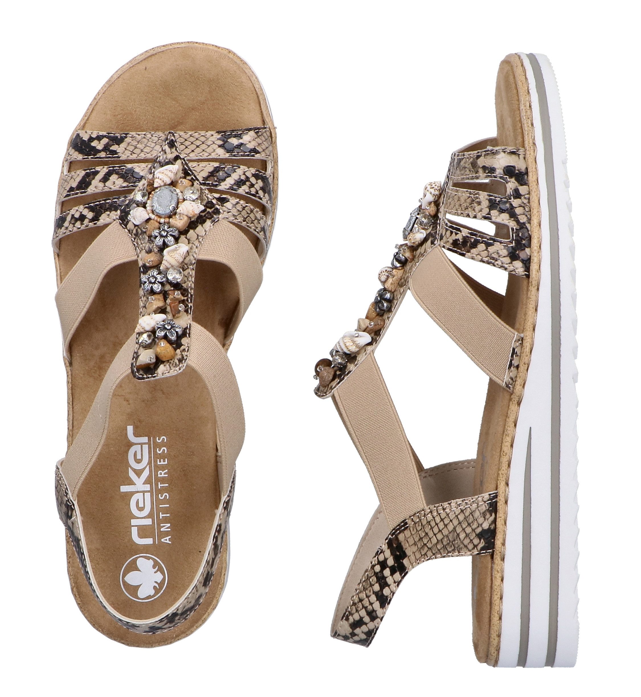 Rieker Riemchensandale Sommerschuh, Sandalette, Keilabsatz, mit sommerlicher Verzierung