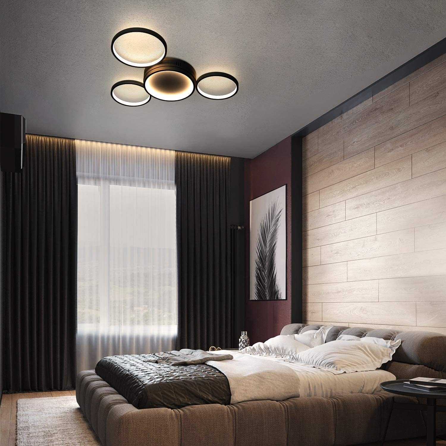 Nettlife LED Deckenleuchte Deckenlampe Warmweiß, 4 LED Ringe Küche Neutralweiß, integriert, mit mit Schlafzimmer Fernbedienung, Wohnzimmer fest Dimmbar Schwarz für Kaltweiß, Metall