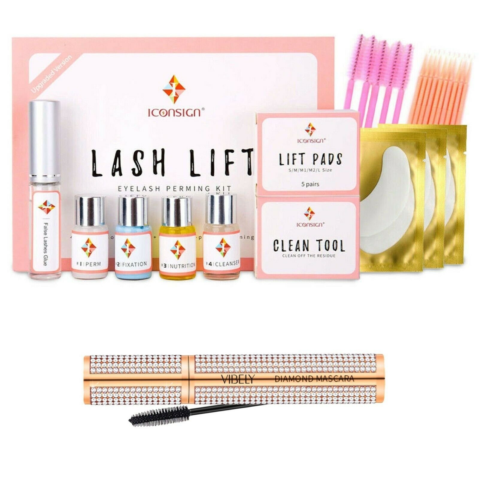 Starter-Set 4D Wimpernlifting 10 Carbon Mascara Einzelwimpern Lift Wimpernlifting Wimpernwelle Schwarz Kit Wimpernlaminierung Set GRATIS Lash Iconsign Iconsign Volumen ML