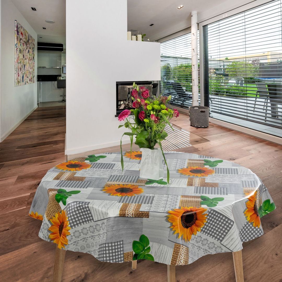laro Tischdecke Wachstuch-Tischdecken Abwaschbar Sonnenblumen Gelb Grau Run günstig online kaufen
