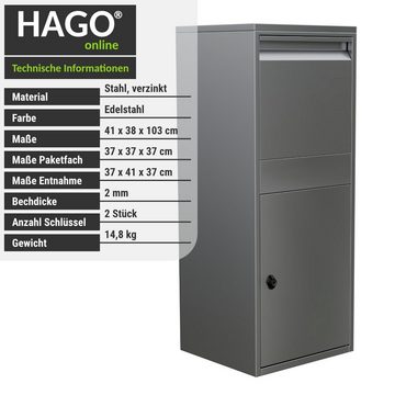 HAGO Briefkasten Paketbriefkasten Paketbox Paketkasten silber Briefkasten mit Paketfach