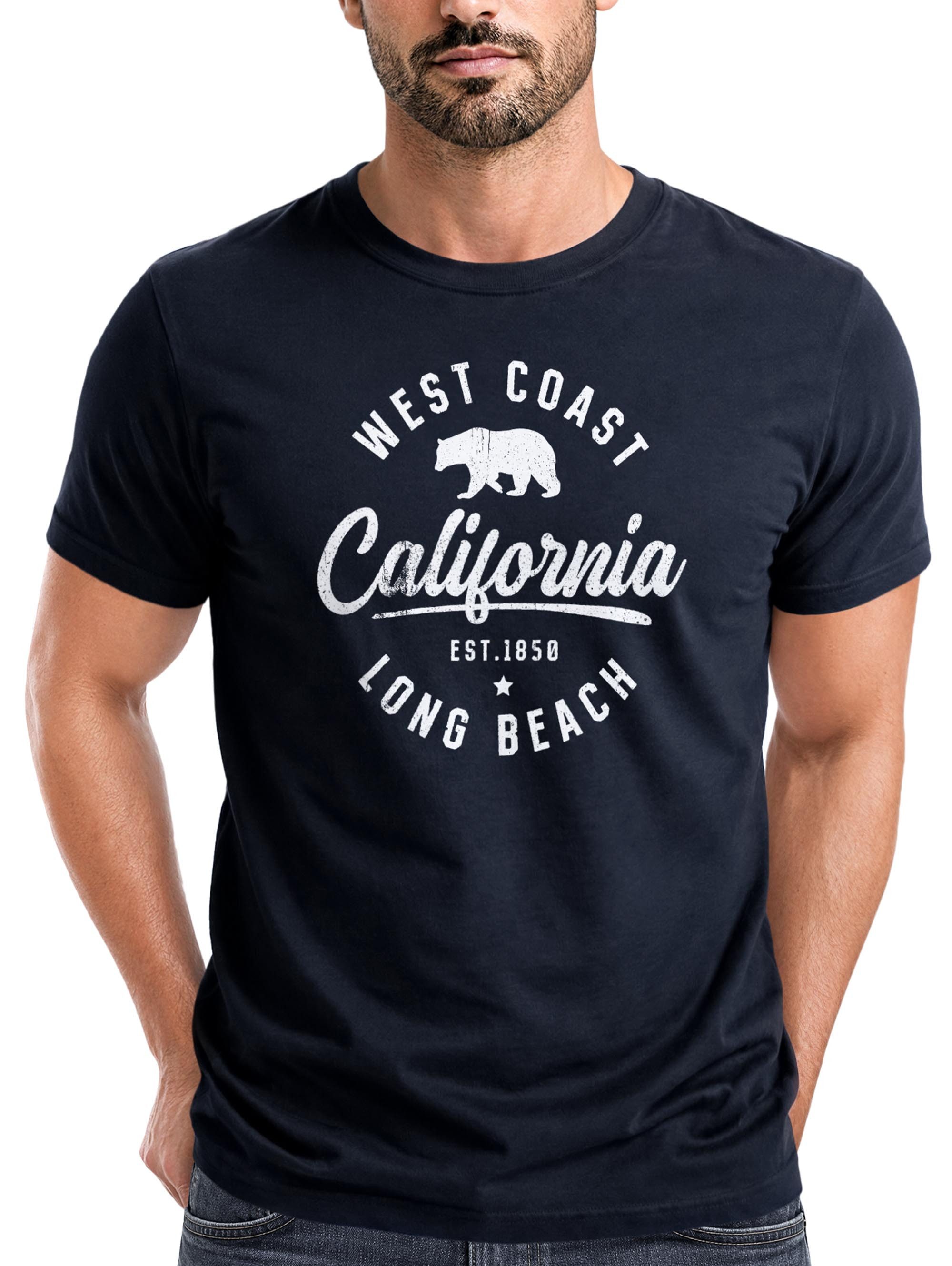 Neverless Neverless Print-Shirt Herren T-Shirt Print California Aufdruck Bär Long Beach Männer mit Print