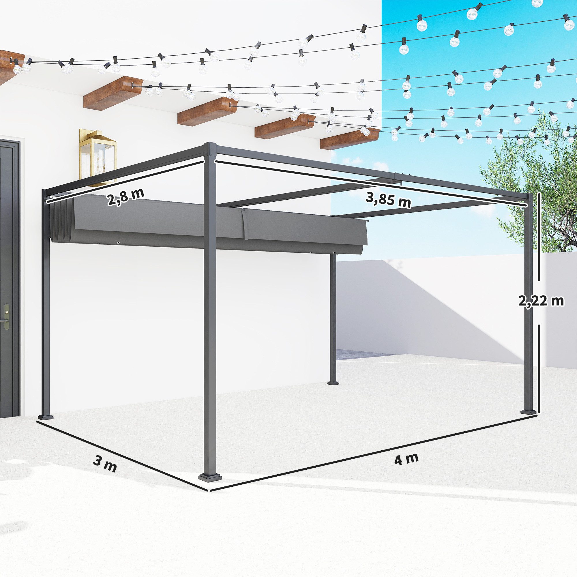 Outsunny Pergola 4x3m, aus Stahl, mit verstellbares Dach, Freistehend, (Garten Pavillon, 1-tlg., Terrassendachung), Sonnenschutz für Terrasse und Garten, Dunkelgrau