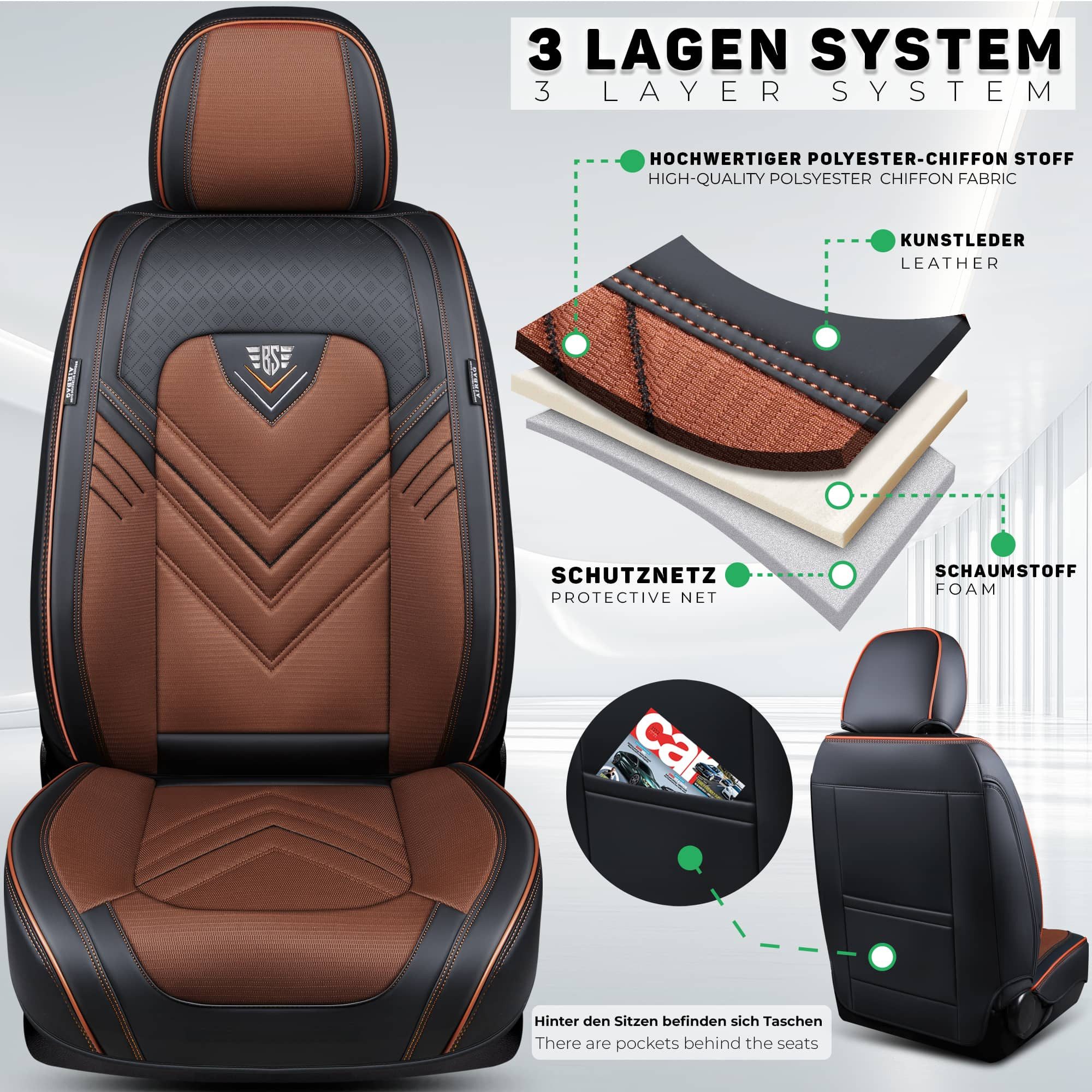 BREMER SITZBEZÜGE Autositzbezug für Kia e-Soul Soul III Bj ab 2019 (FSL2), Set, Komplettset Vorne und Hinten, in Schwarz/Braun