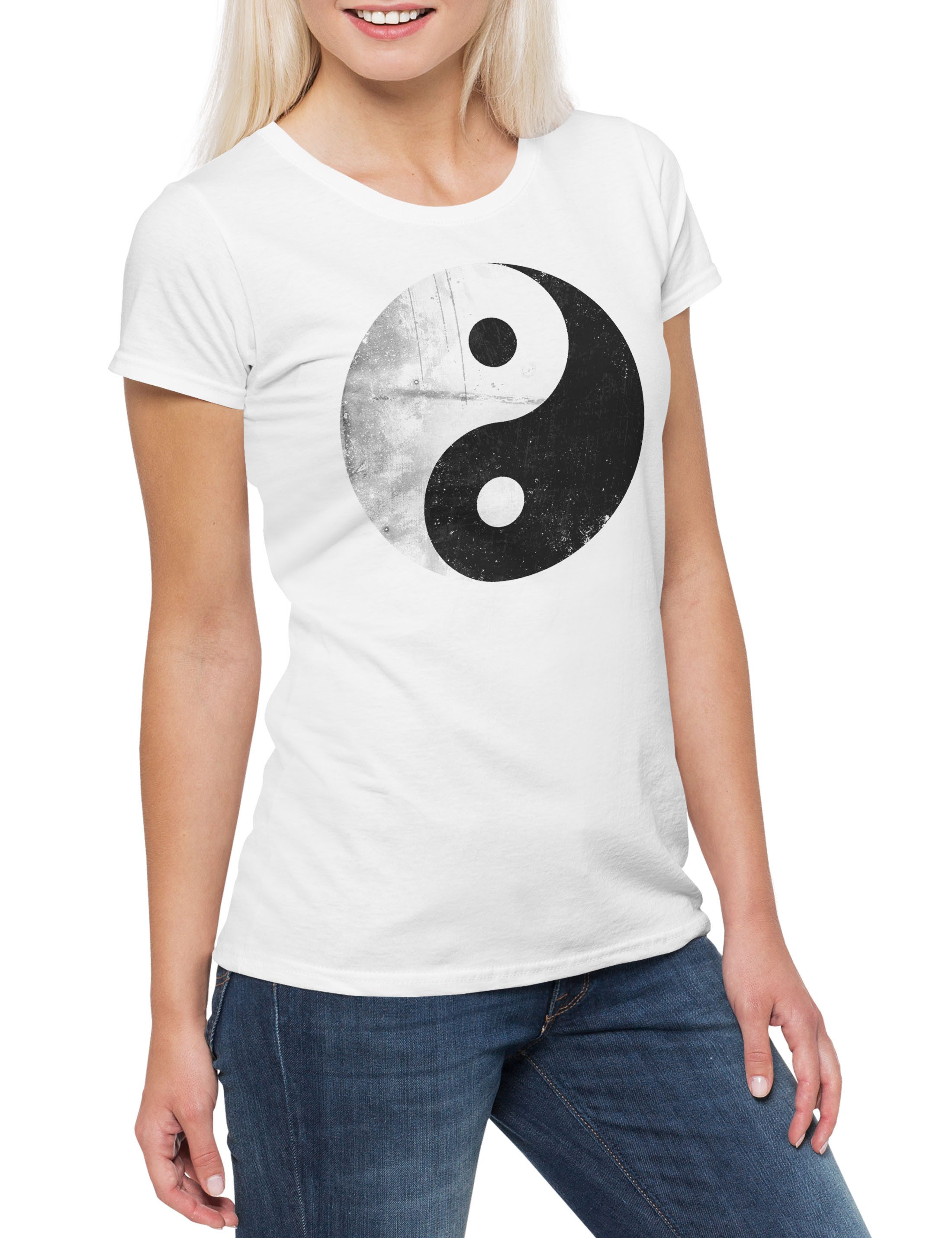Print-Shirt Yin Yang Vintage Logo Sign Damen T-Shirt Yin-Yang Yoga Meditation