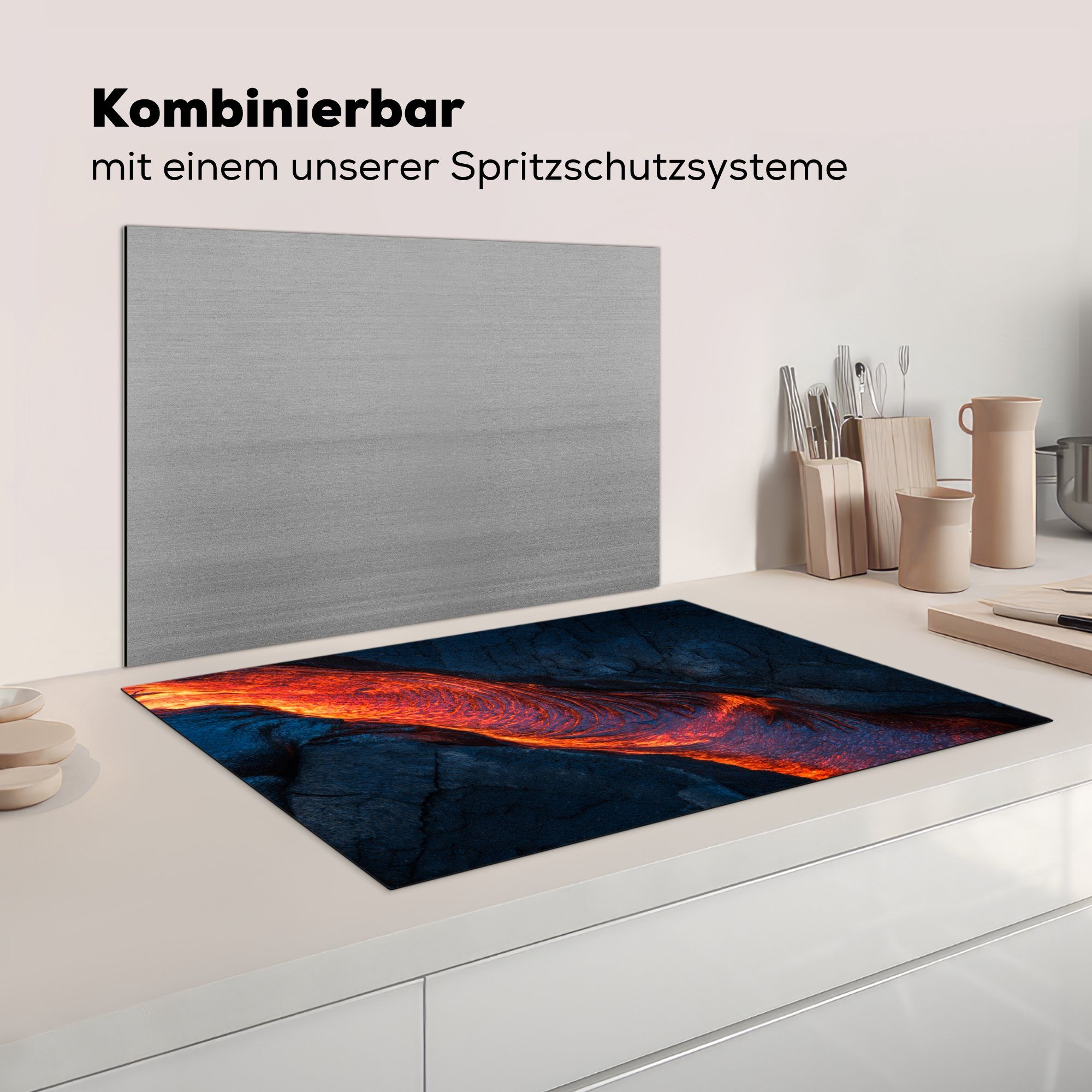 MuchoWow Herdblende-/Abdeckplatte Lava aus einem Vinyl, 81x52 cm, die Ceranfeldabdeckung Schutz (1 tlg), küche, Induktionskochfeld für Vulkan