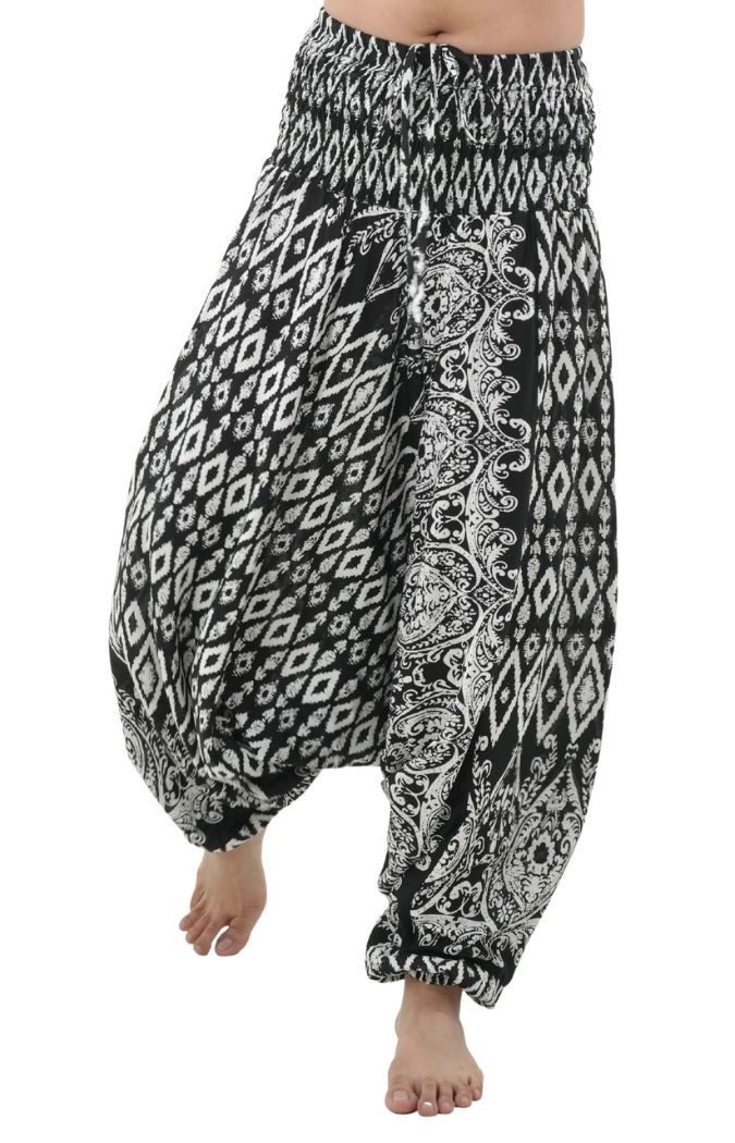 Haremshose Aladinhose aus 100% Viskose weite Sommerhose mit Gummibund Buddha Hose