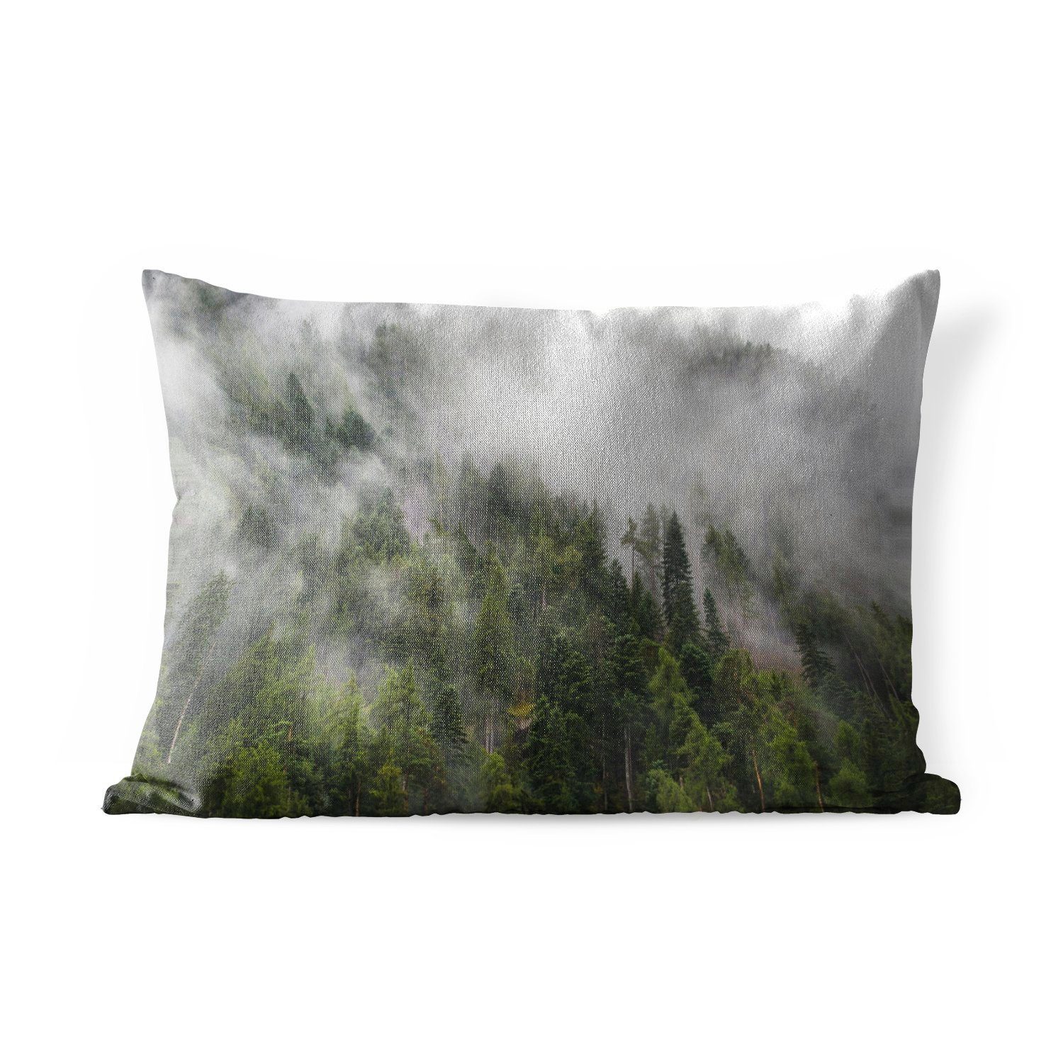 Nebel Polyester, - Berg, Kissenhülle Wald MuchoWow Dekokissen Outdoor-Dekorationskissen, Dekokissenbezug, -