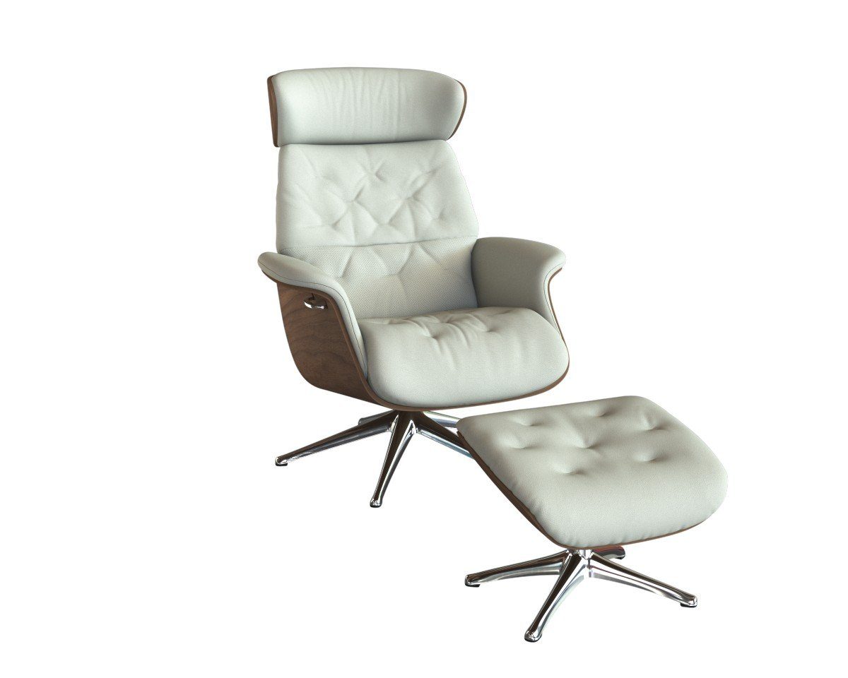 FLEXLUX Relaxsessel Volden Fernsehsessel, verstellbarer Rücken- & Kopfstütze, drehbar, Rücken- und Kopfteilverstellung, Drehbar, Fuß Alu, Armlehne Walnuss