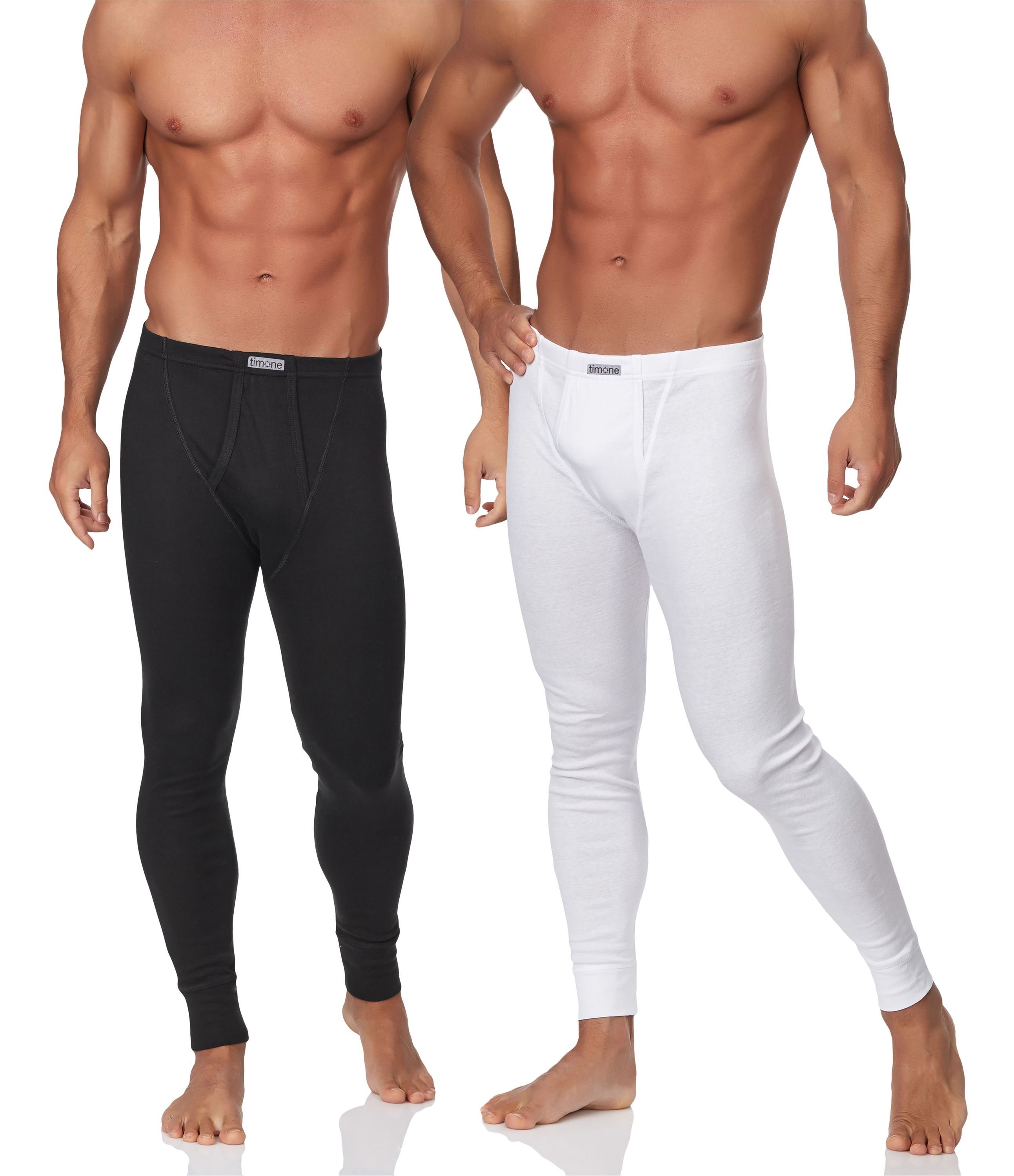 Timone Lange Unterhose Herren 2er Pack Lange Unterhose TISS001 (2-St) Weiß/Schwarz