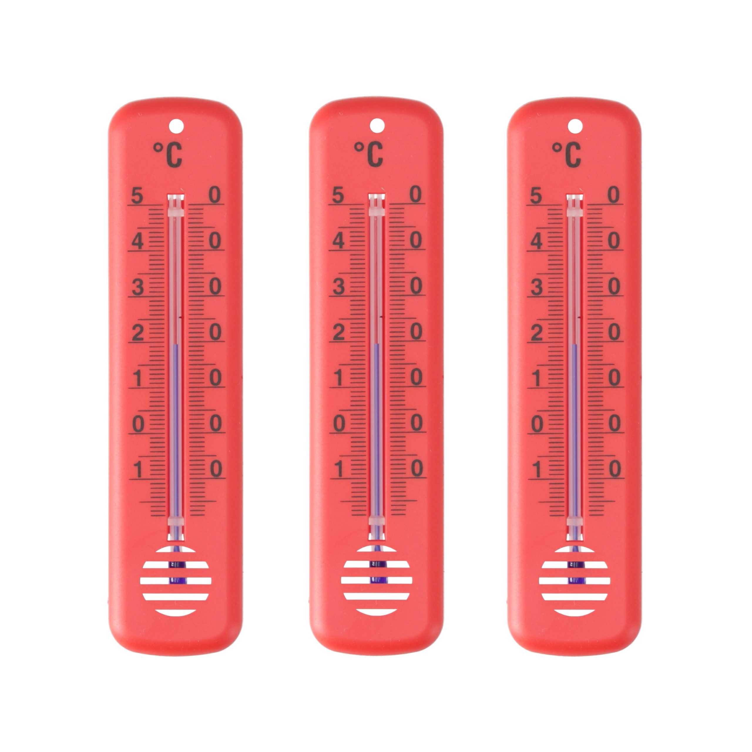 Lantelme Raumthermometer 3 Stück Innenthermometer Set Analog Zimmer Thermometer Farbe Rot, Deutsche Herstellung, Temperatur -18 bis 50°C auch für Außen Garten
