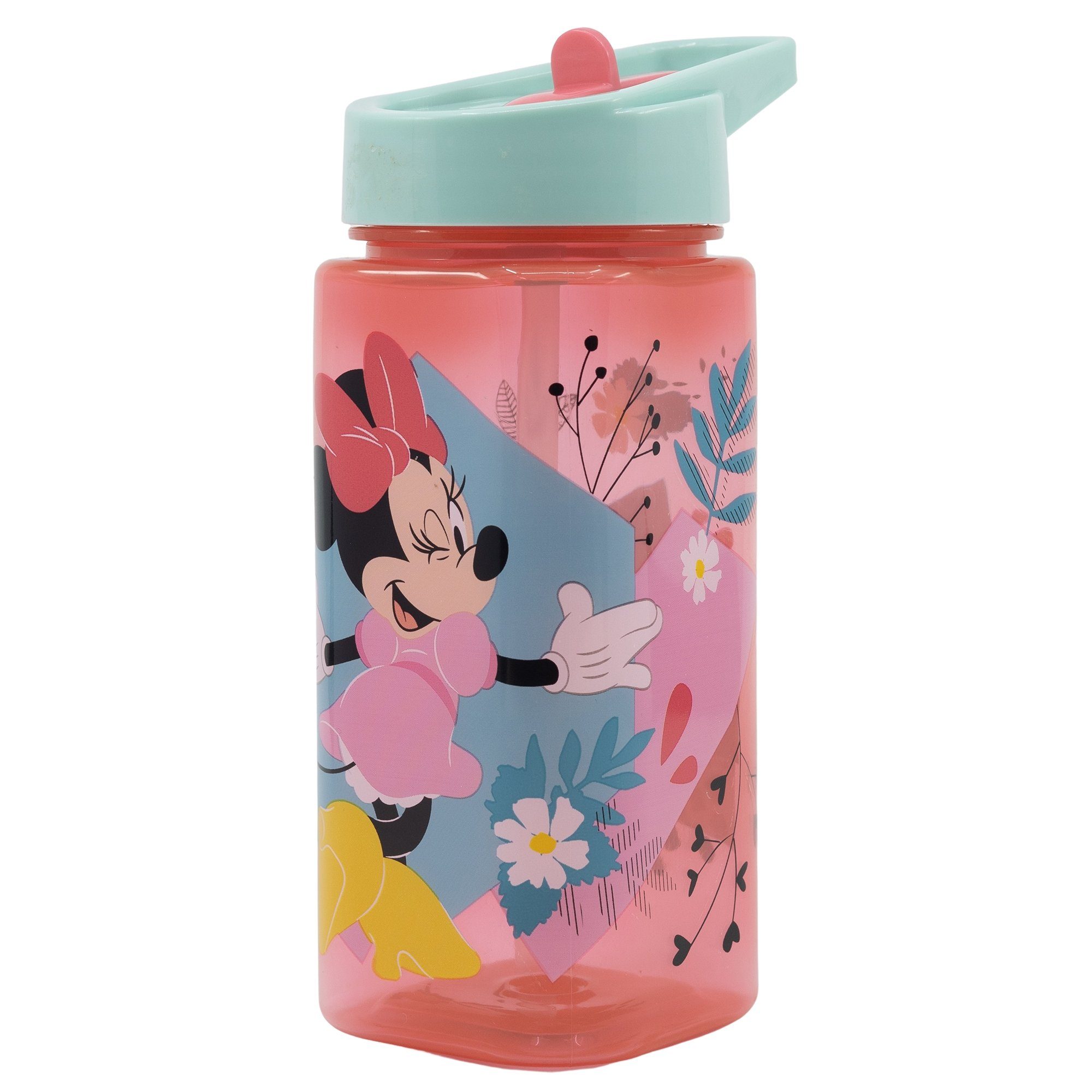 Disney Minnie Mouse Trinkflasche Minni Maus, Kinderflasche mit Tragegriff & Trinkkappe 530 ml BPA frei