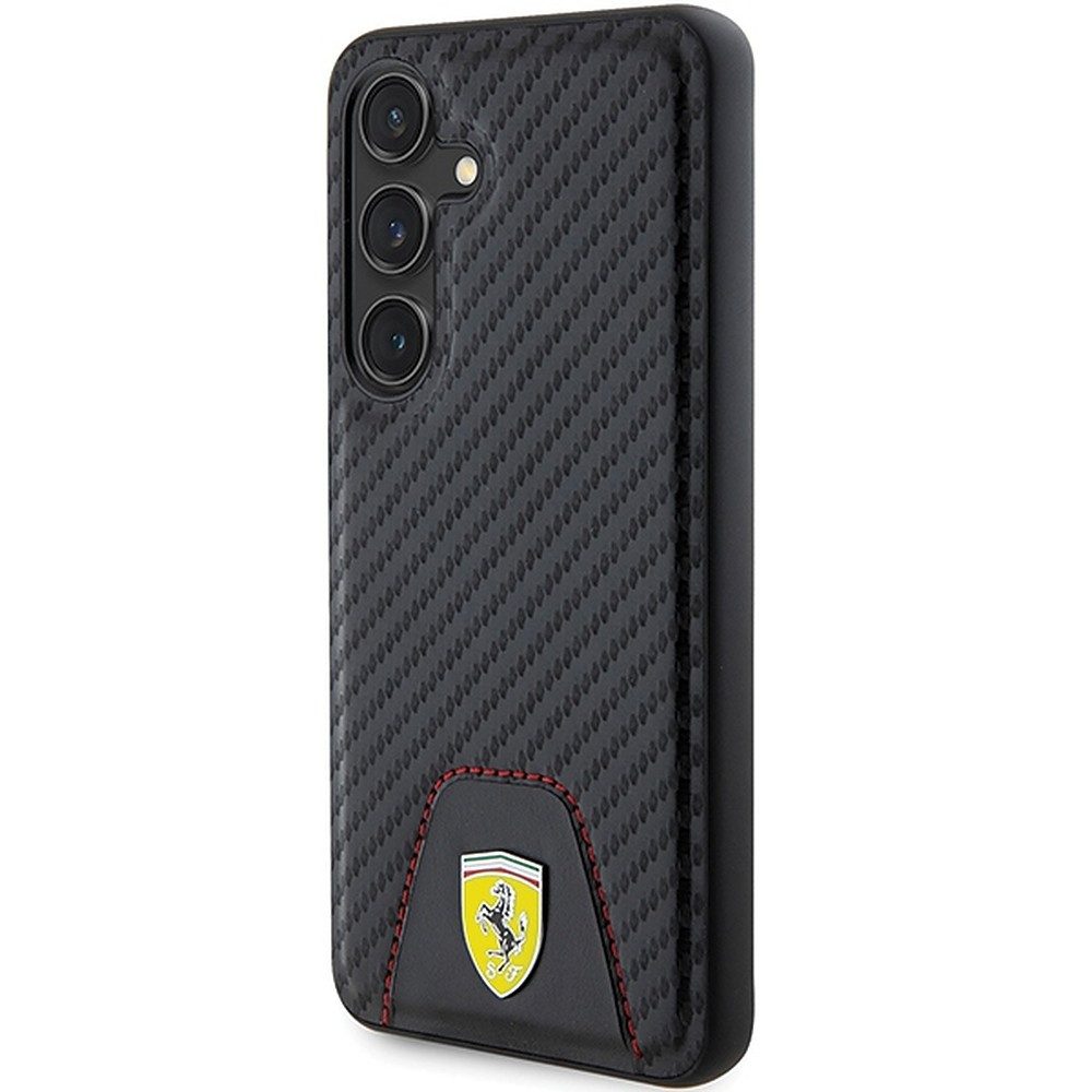 Ferrari Handyhülle Carbon Lederakzent Cover, Carbon-Optik, Leder-Akzent, Metall-Logo, Kameraschutz