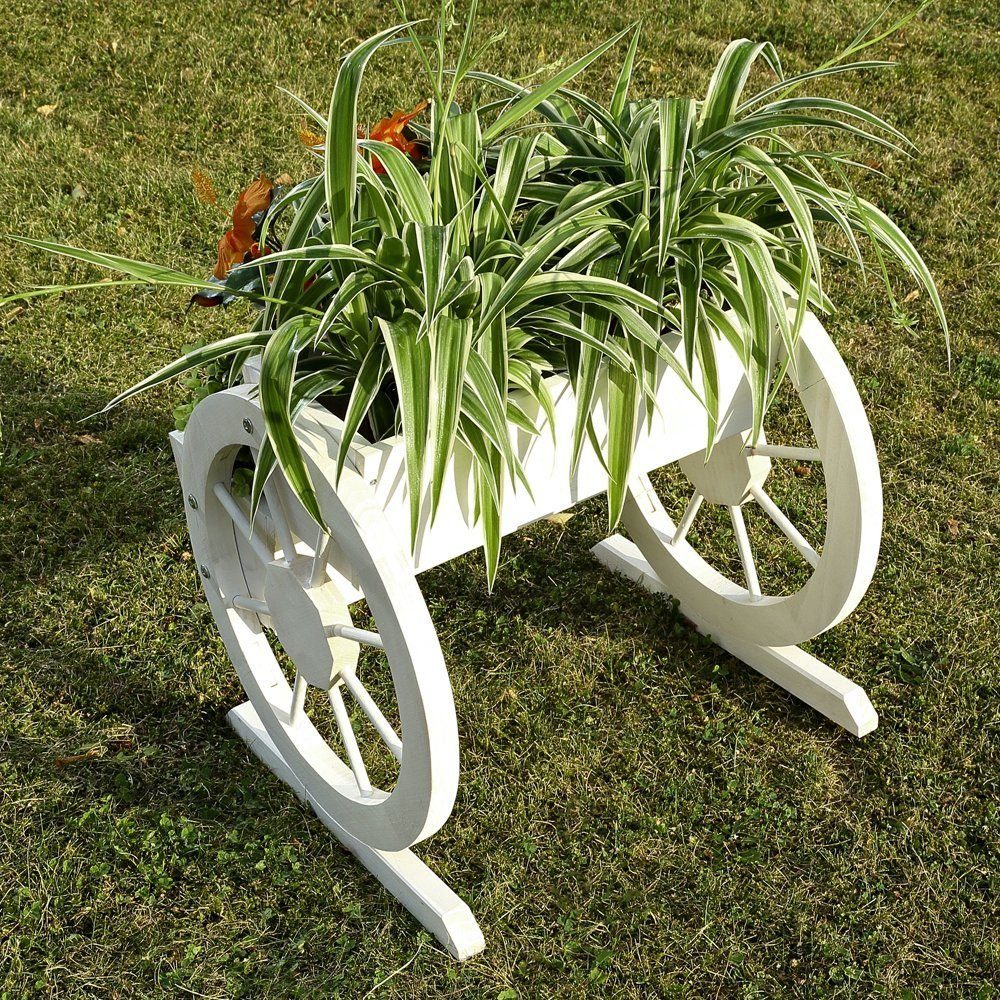 Melko Pflanzkübel Pflanzkasten aus Holz + Wagenräder Weiß Schwarz Garten Dekoration (Stück, 1 St., Pflanzkübel), Individuelle Holzmaserung