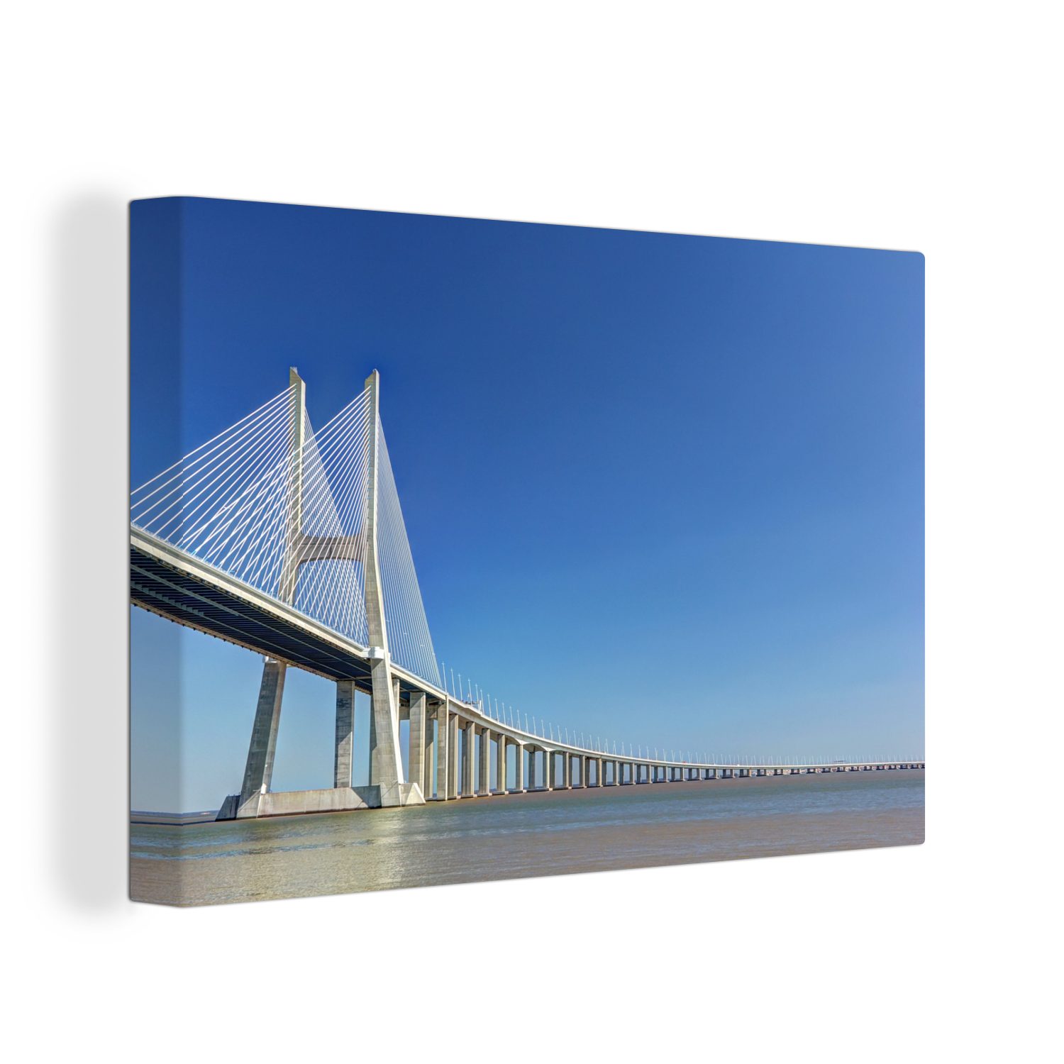 OneMillionCanvasses® Leinwandbild Vasco de Gama-Brücke, (1 St), Wandbild Leinwandbilder, Aufhängefertig, Wanddeko, 30x20 cm