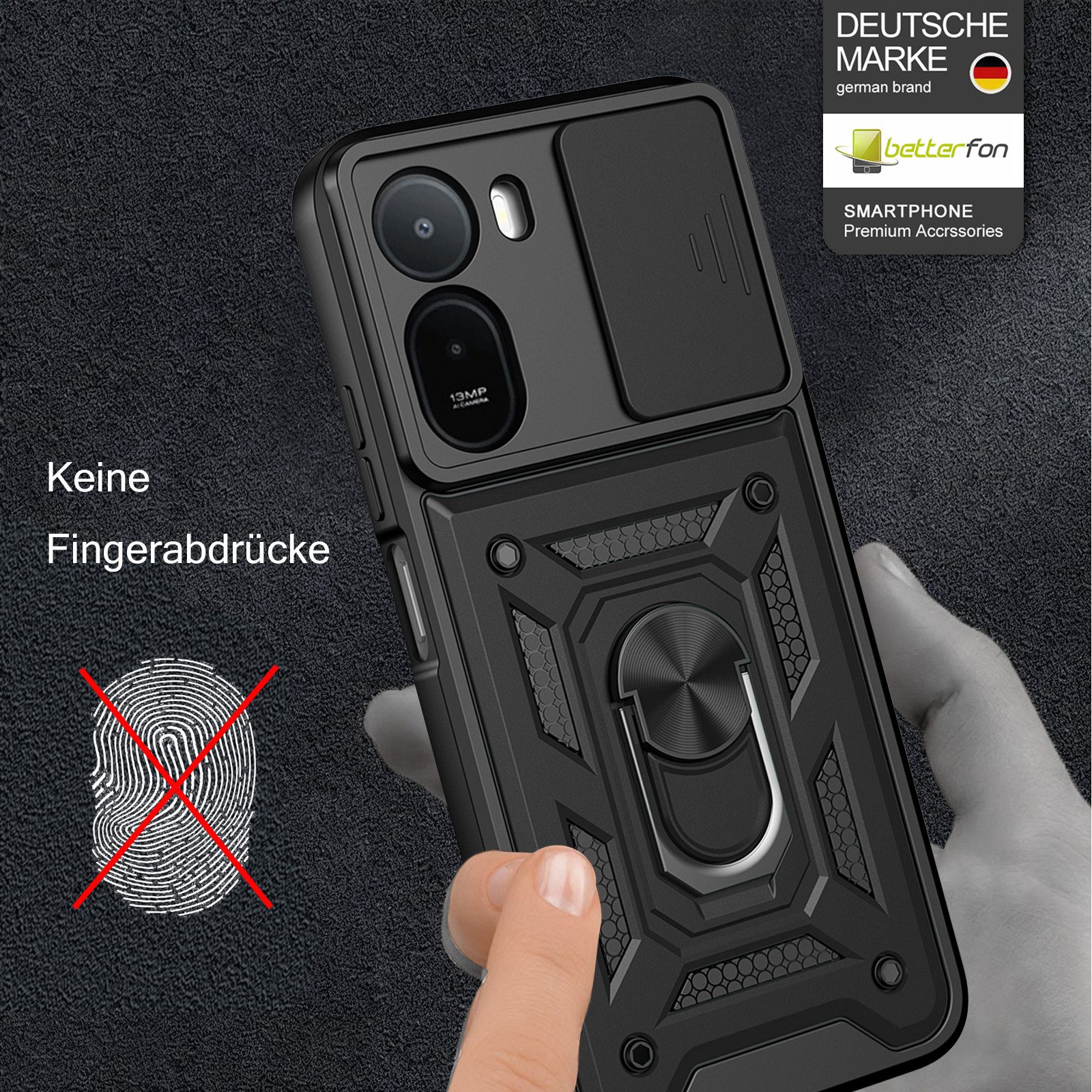 betterfon Handyhülle für Xiaomi Modelle Hülle mit Kameraschutz Ringhalter, Outdoorhülle mit Smartstand Kameraschutz und Silikonkern – Bild 2 von 5