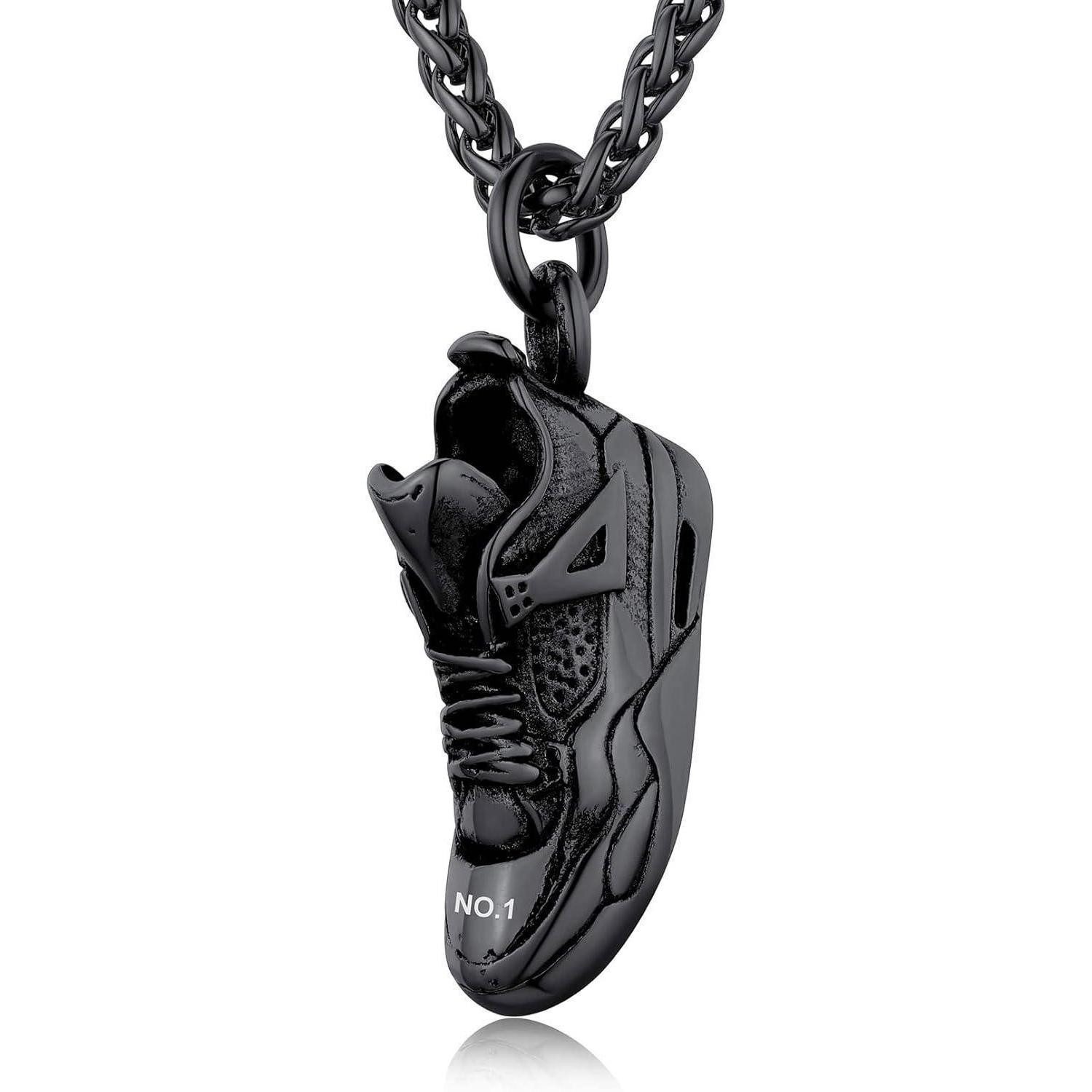 Kette mit Anhänger Halskette Anhänger Sneaker Schuhform Edelstahl 01-Schwarz-Anpassen