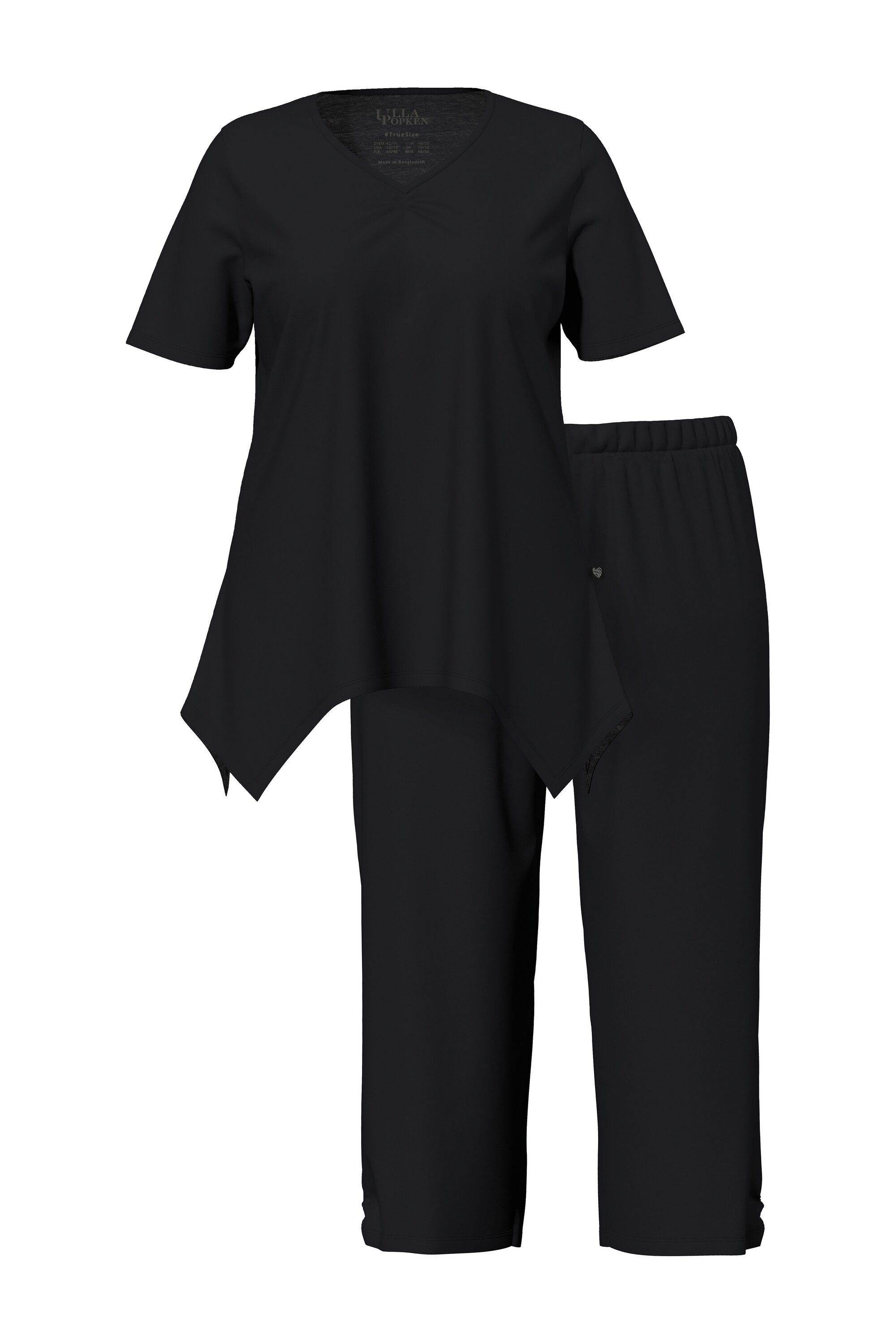Ulla Popken Pyjama Pyjama Zipfelsaum V-Ausschnitt Halbarm