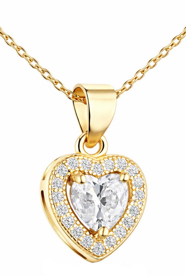 Limana Herzkette Damen 925 Silber gold vergoldet Herz Anhänger mit Zirkonia (Valentinstag Schmuck Liebe Ehefrau Echtschmuck inkl. Dose), Geschenk für Freundin Frauen Geburtstag Mutter Muttertag Weihnachten