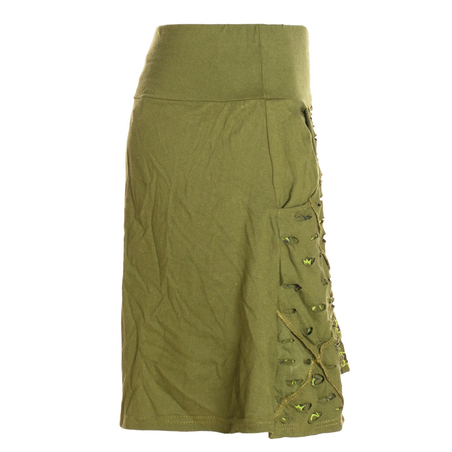 Vishes Minirock Damen A-Linie Rock Baumwolle Blumen-Muster elastischer Bund mit Tasche Alternative Bekleidung, Ethno, Hippie, Retro Style