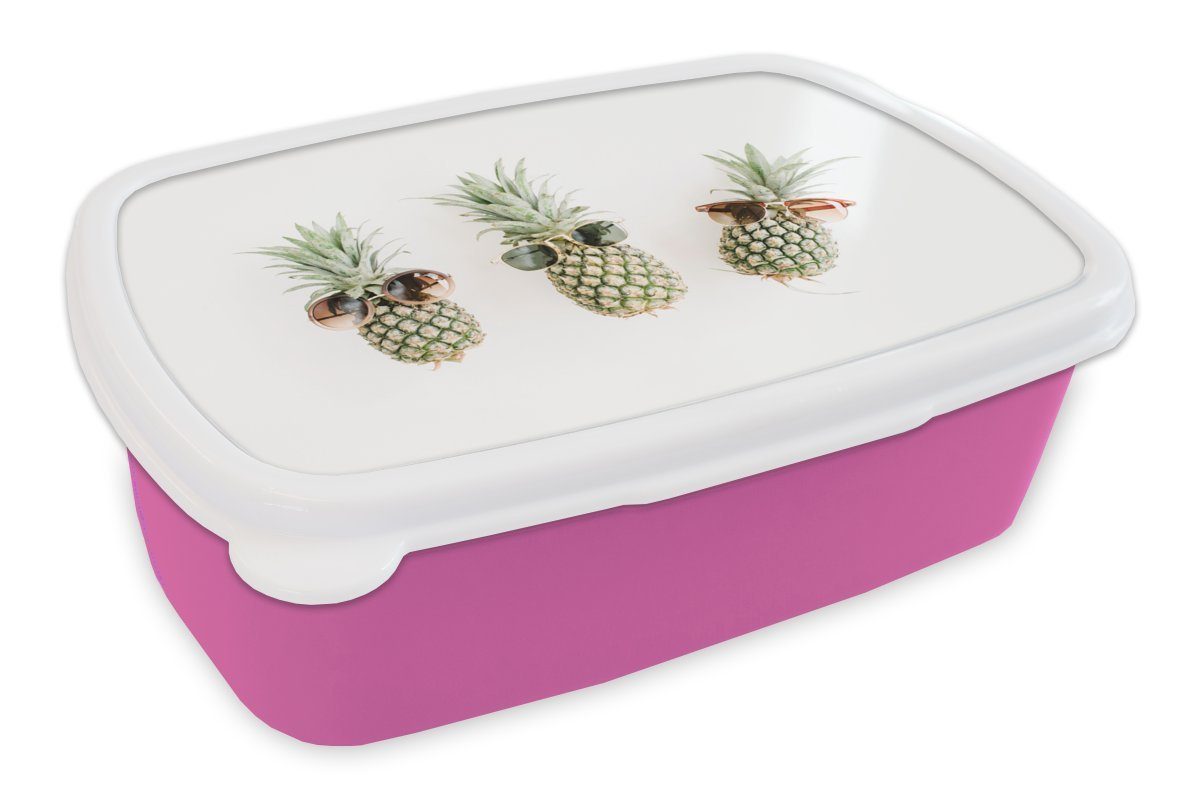 - Ananas Lunchbox rosa Snackbox, Mädchen, für Kinder, MuchoWow Brotbox - Sonnenbrille, Tropisch Brotdose Kunststoff, (2-tlg), Kunststoff Erwachsene,