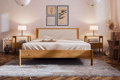 Natur24 Einzelbett »Bett Zola 3 Wildeiche massiv 160x200 mit Polsterkopfteil und Holzbeinen«