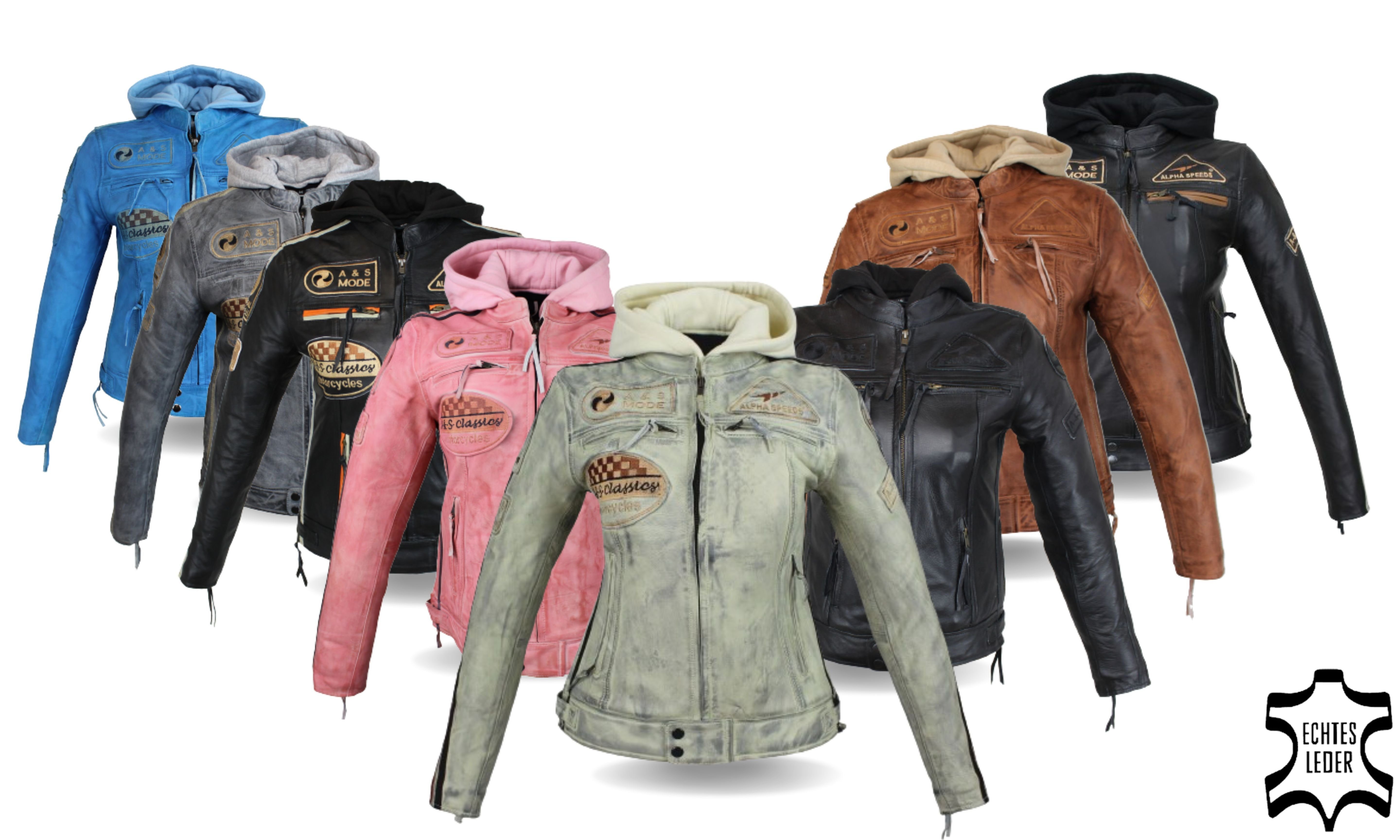 Lammleder, trennbaren Freizeit Jacke Kapuze) einem Weiß Alpha Damen Biker Highway Motorradjacke weichem Lederjacke Speeds aus Protektoren inklusive (mit einem