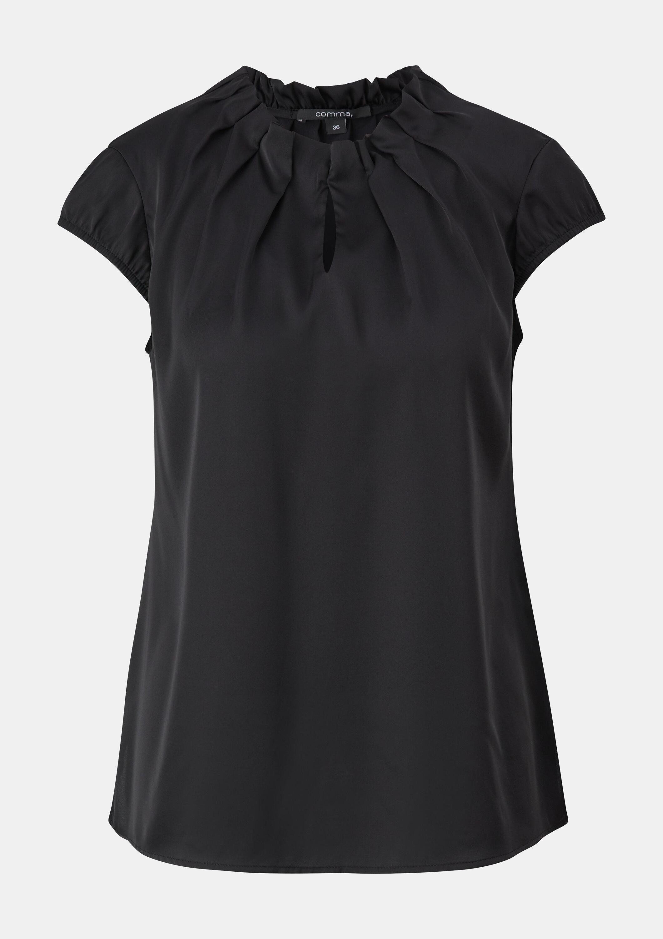 comma Kurzarmbluse Bluse Satinbluse mit Raffung