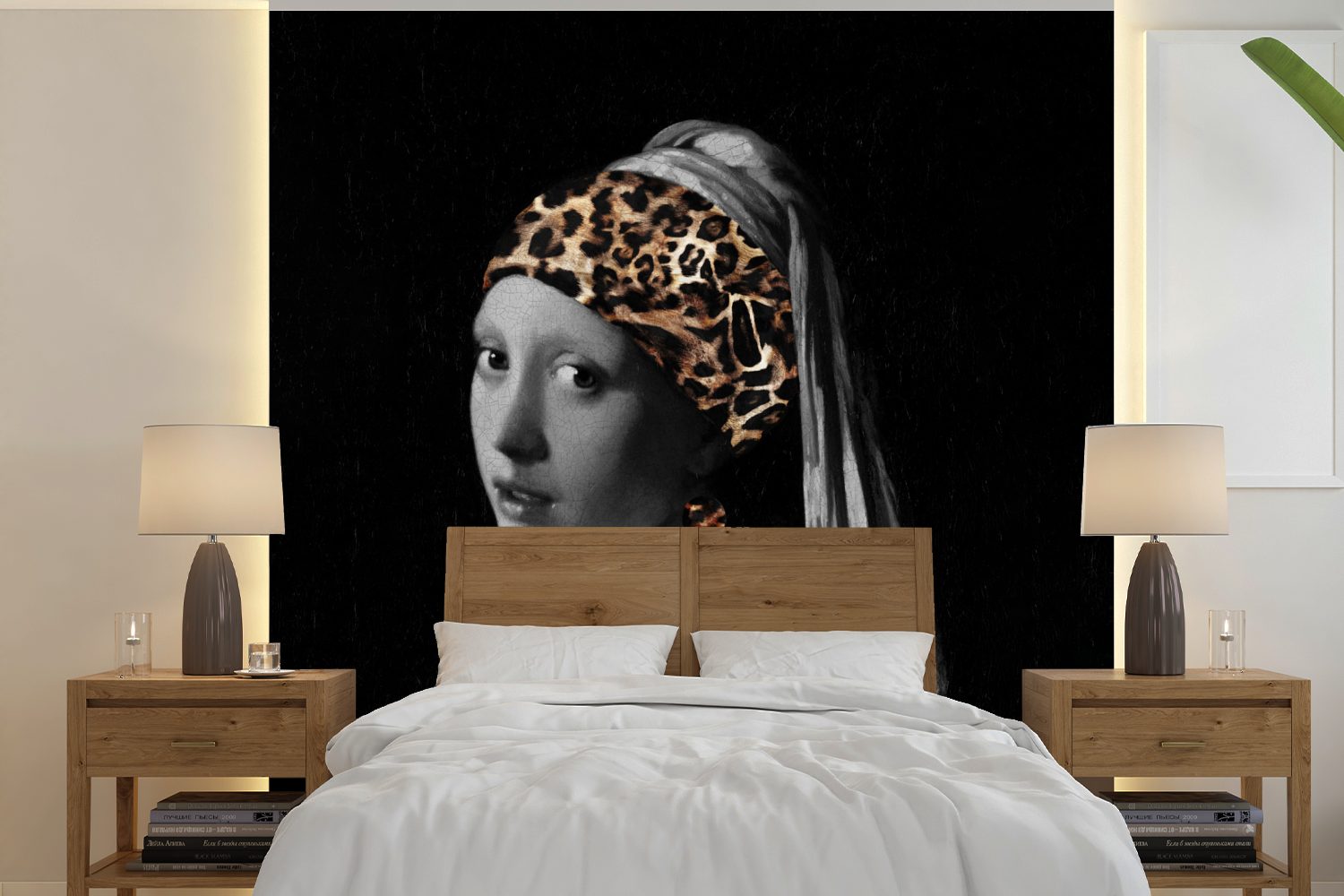 MuchoWow Fototapete Das Mädchen mit dem Perlenohrring - Pantherdruck - Johannes Vermeer, Matt, bedruckt, (5 St), Vinyl Tapete für Wohnzimmer oder Schlafzimmer, Wandtapete