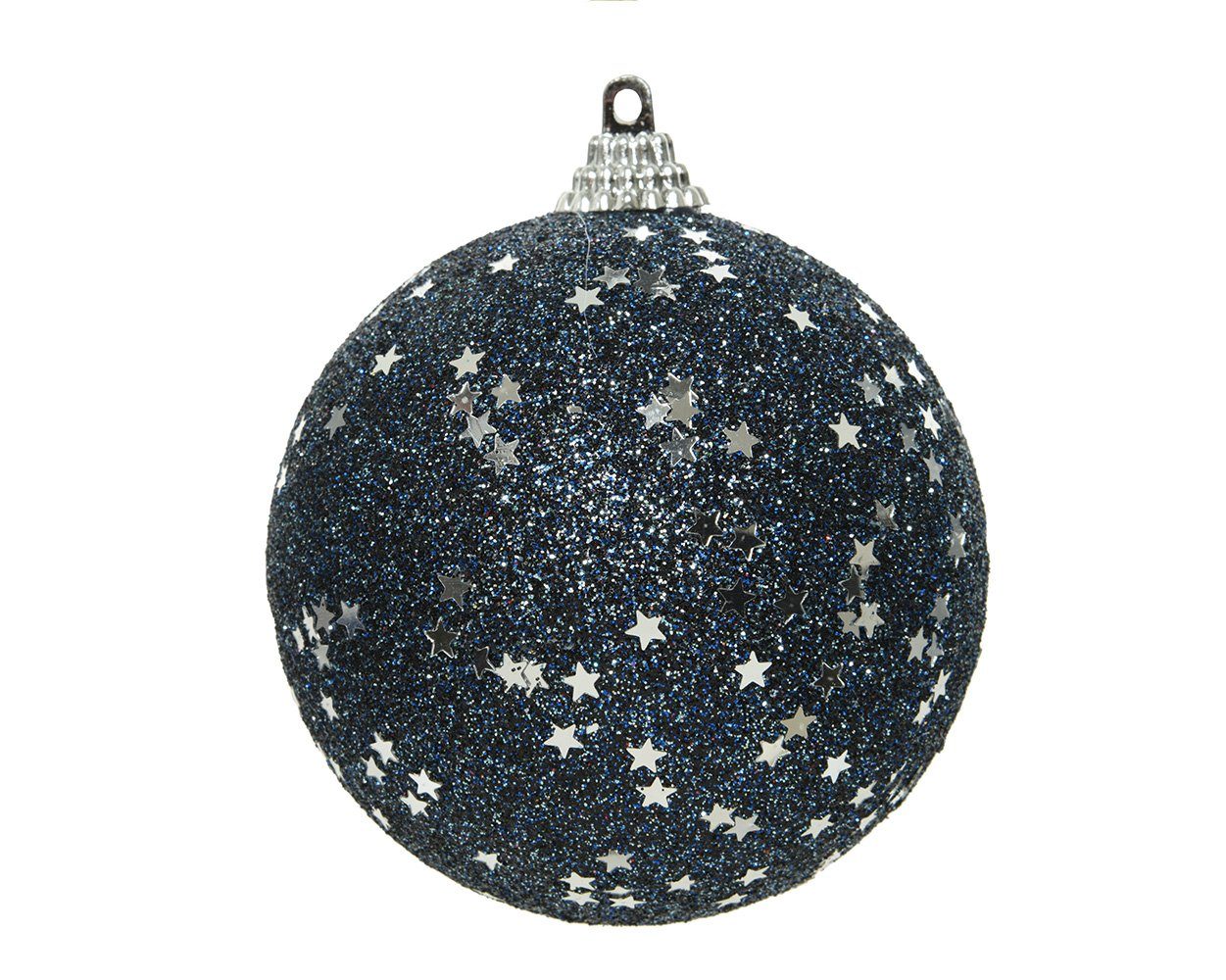 Weihnachtskugeln Motiv season 8cm mit decorations Decoris Christbaumschmuck, Kunststoff Set Glitzer nachtblau, 12er