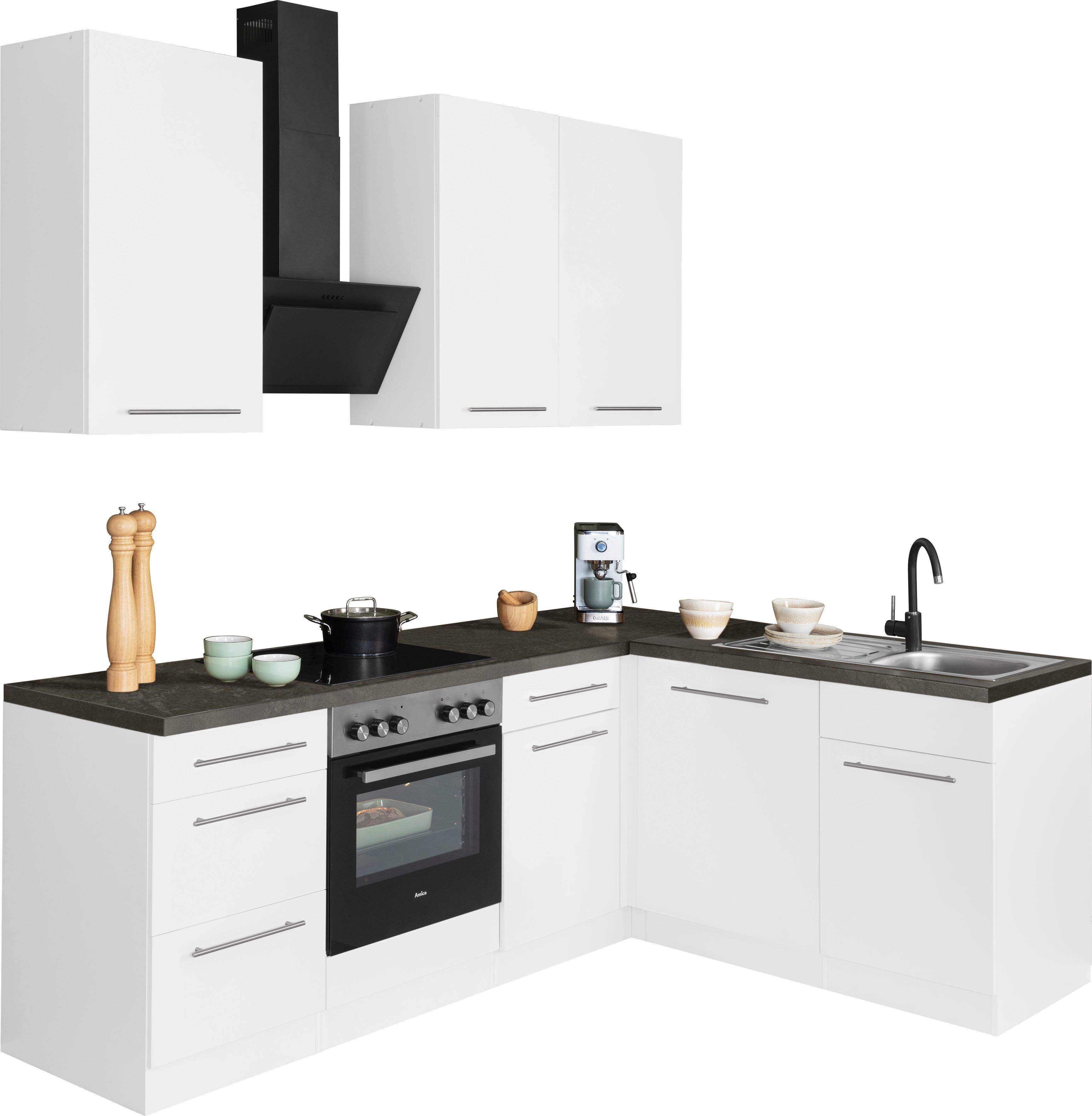 wiho Küchen Winkelküche Unna, mit über Eck Beliebig E-Geräten, 220 um erweiterbar, z. Stellbreite B. cm, Schränke x auch 170 weitere