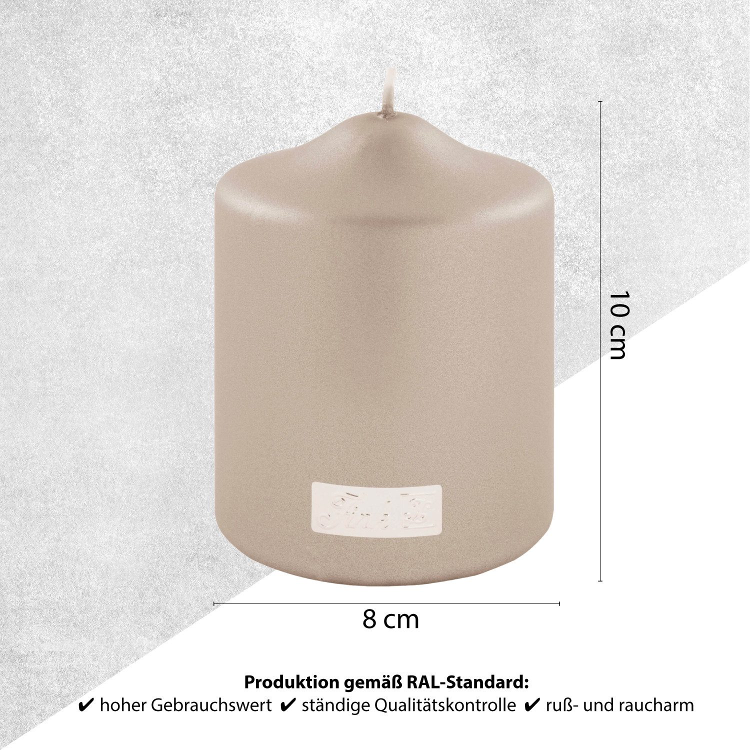Fink Stumpenkerze FINK Stumpenkerze Candle - stein - H. 10cm x B. 8cm x D. 8cm (1 Stück)