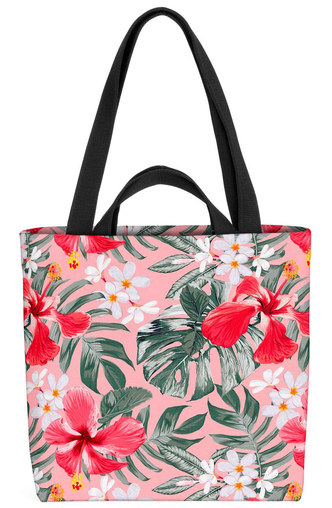 VOID Henkeltasche (1-tlg), Hibiskus Monstera Blumen hibiscus frangipani blumen geblümt blumenmus