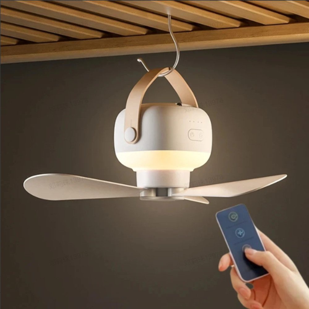 MECO Deckenventilator 7200mAh Tragbare Camping Ventilator mit Fernbedienung, LED Beleuchtung, leise 3 Flügel USB Zeltventilator