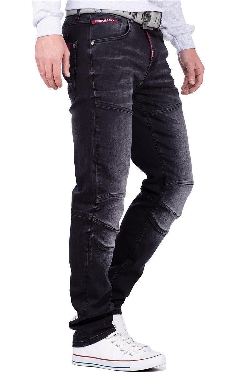 Cipo & Baxx Hose roten Denim BA-CD699 Akzenten Slim-fit-Jeans stonewashed mit