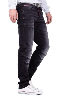 Cipo & Baxx Slim-fit-Jeans stonewashed Denim Hose BA-CD699 mit roten Akzenten