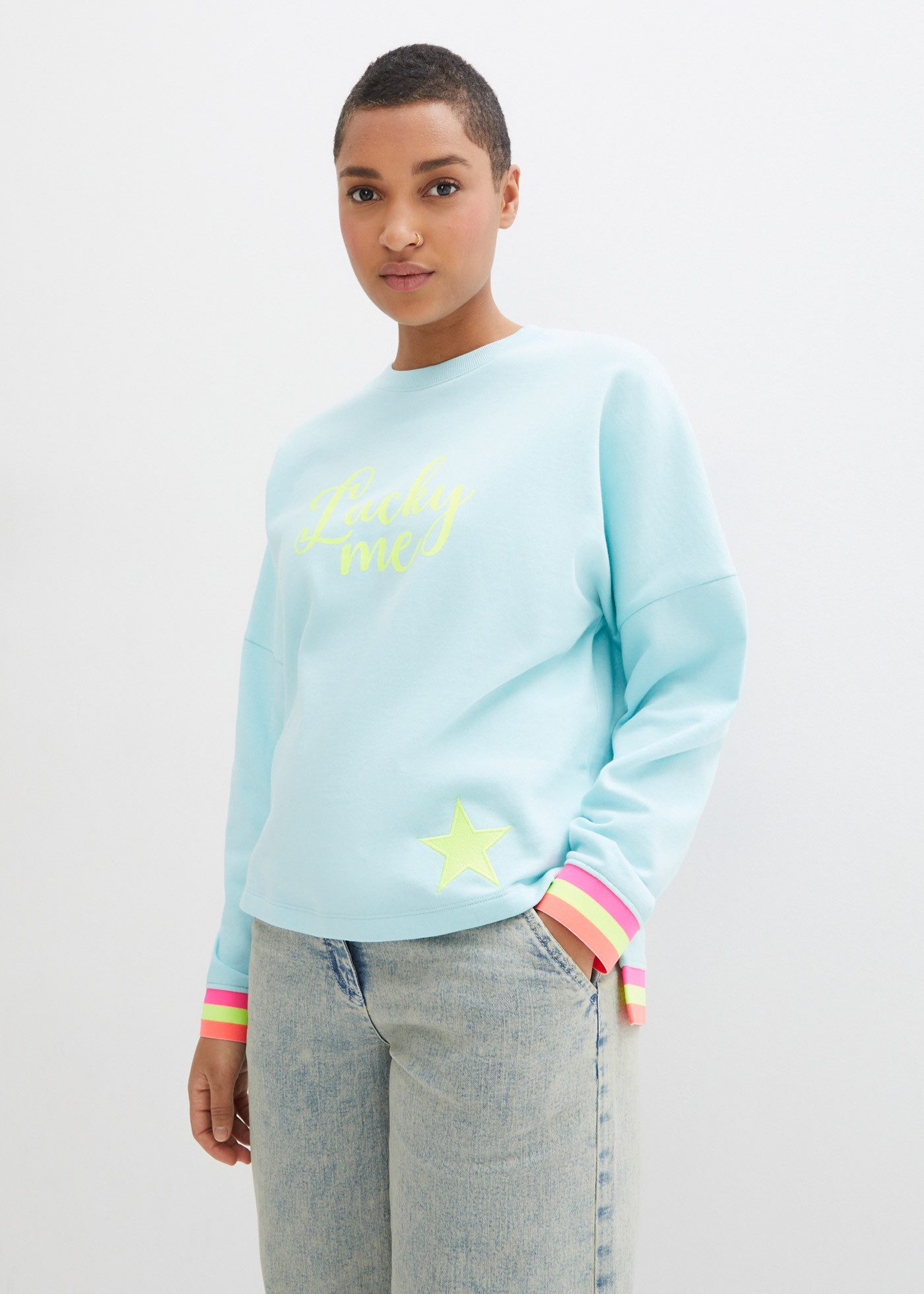 bonprix Sweatshirt loose fit Passform, mit Neon-Details, aus 100% Baumwolle, Langarm