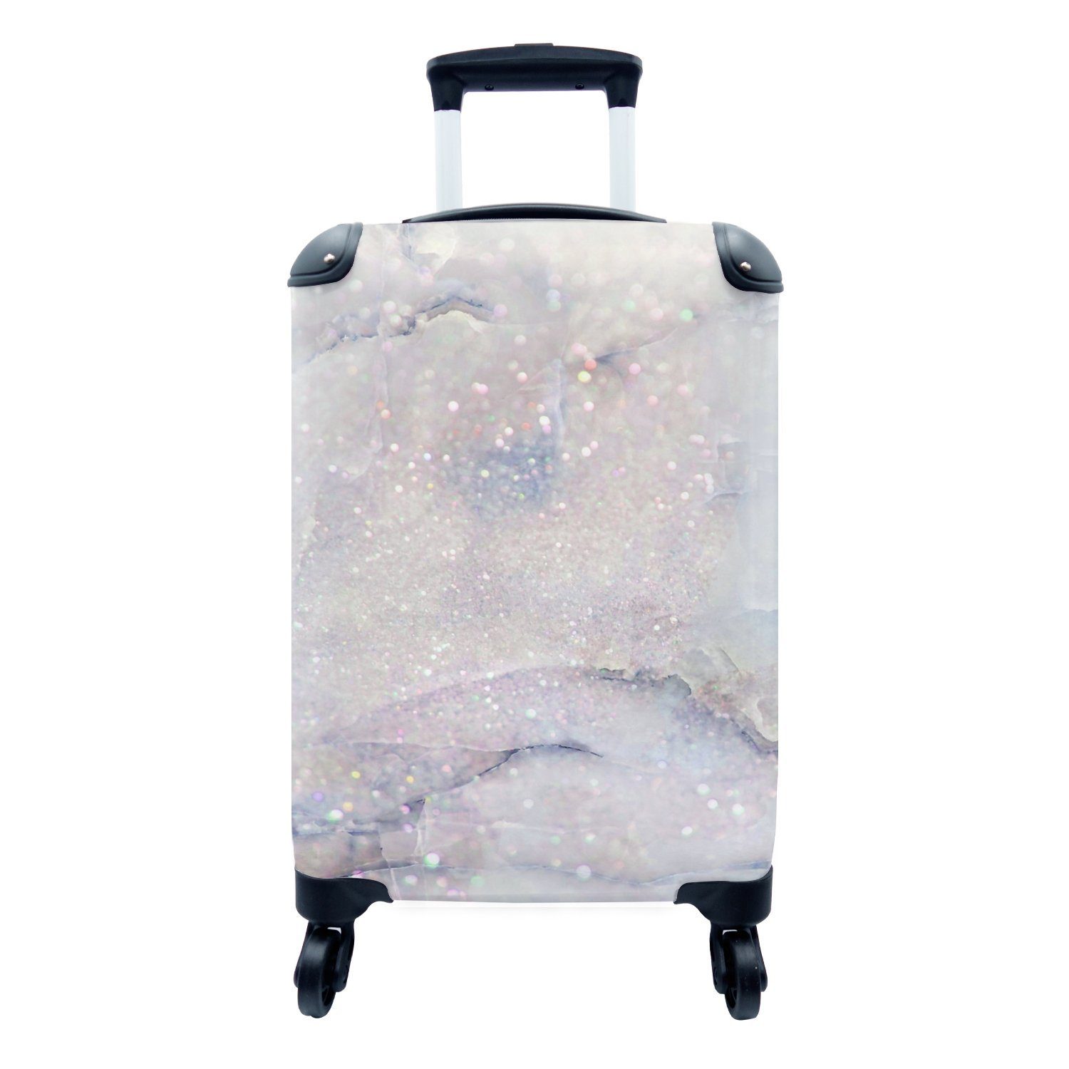 MuchoWow Handgepäckkoffer Marmor - Glitter Reisekoffer mit 4 Trolley, rollen, - Reisetasche Handgepäck für Ferien, Rollen, Blau