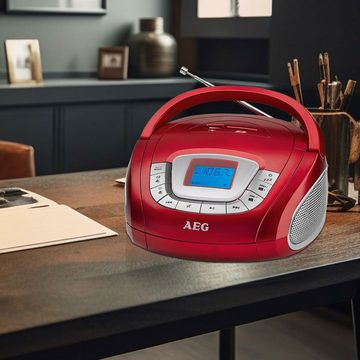 AEG Radio (Radio mit USB und SD Slot Stereoanlage rot Musikanlage MP3 Wecker Uhr)