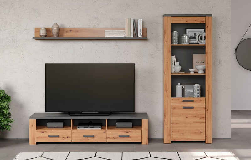 Home affaire TV-Wand Ambres, (3-St), Kleines, modernes TV-SET, Echtholzoptik, Breite ca. 268 cm, matt
