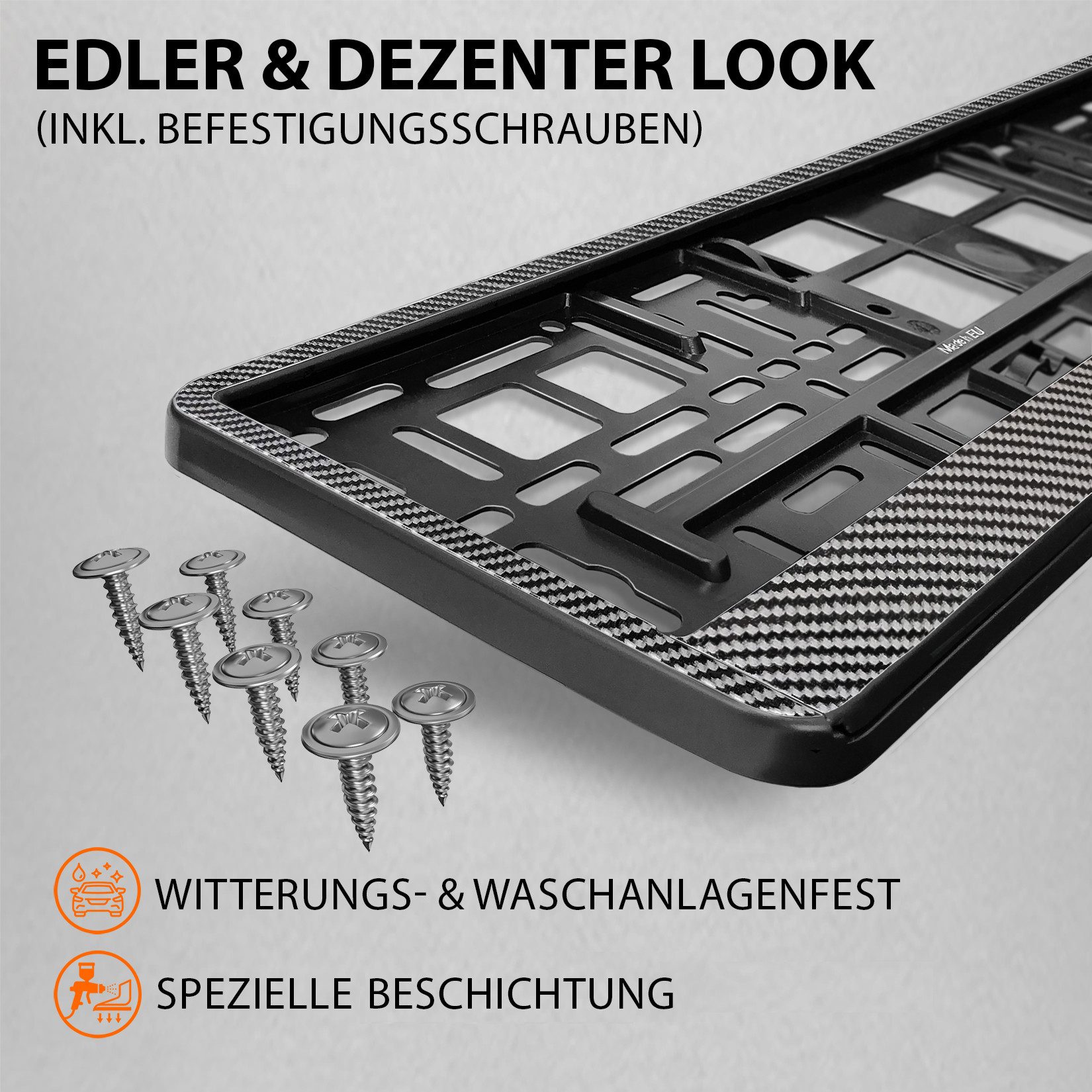 L & P Car Design Kennzeichenhalter in Carbon Optik Auto Nummernschildhalter Kennzeichenhalterung, (2 Stück)