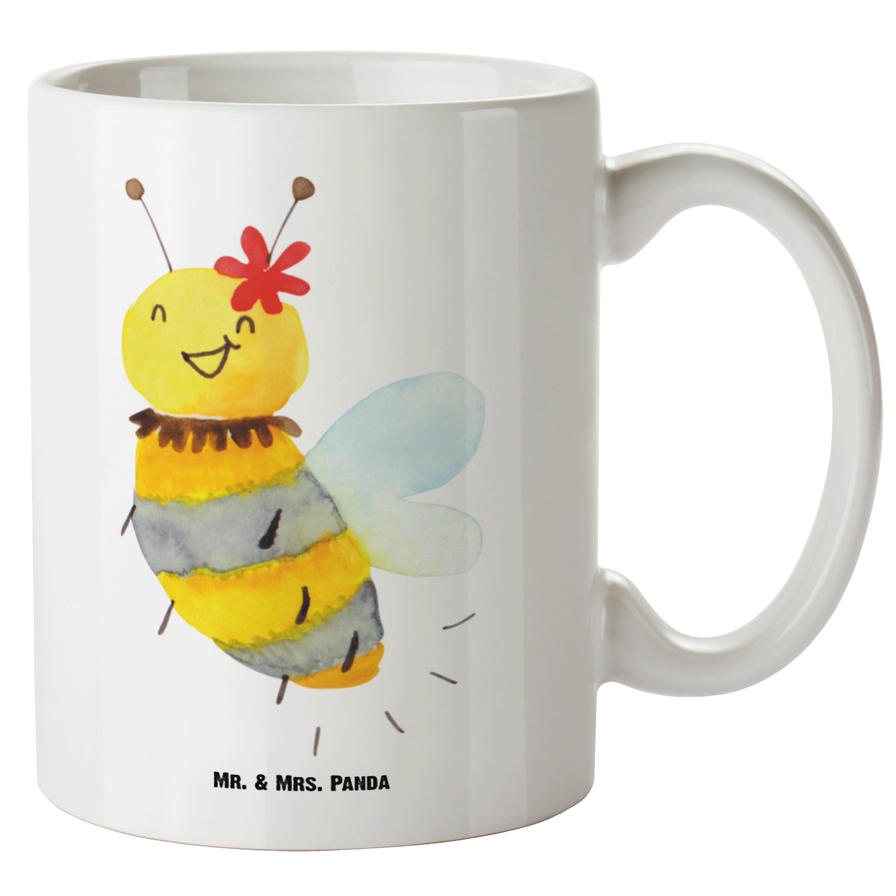 Mr. & Mrs. Panda Tasse Biene Blume - Weiß - Geschenk, Groß, Große Tasse, XL Becher, Hummel, XL Tasse Keramik | Tassen