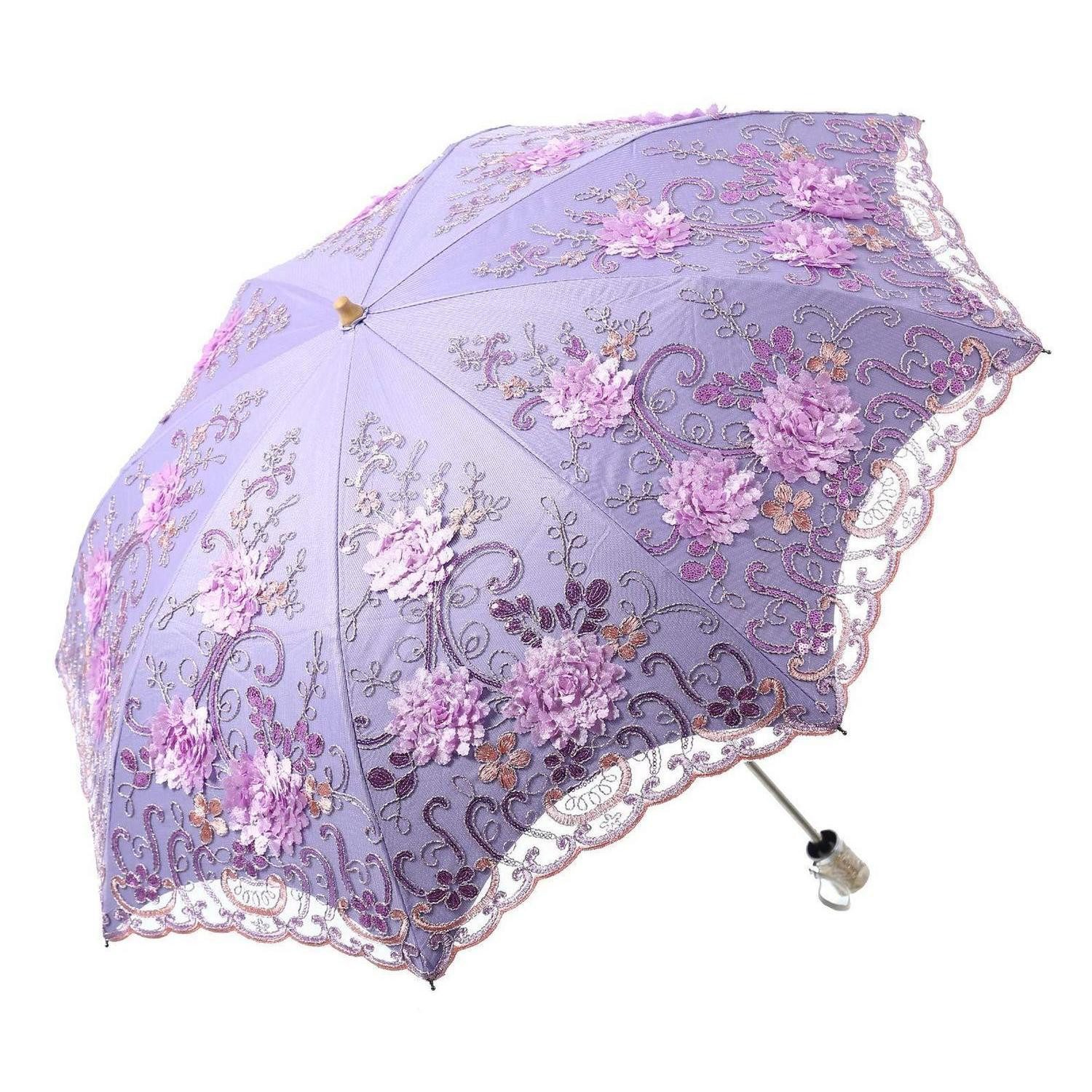 LuxusKollektion Sonnenschirm Damen Sonnenschirm 2-fach Klappbar Lila