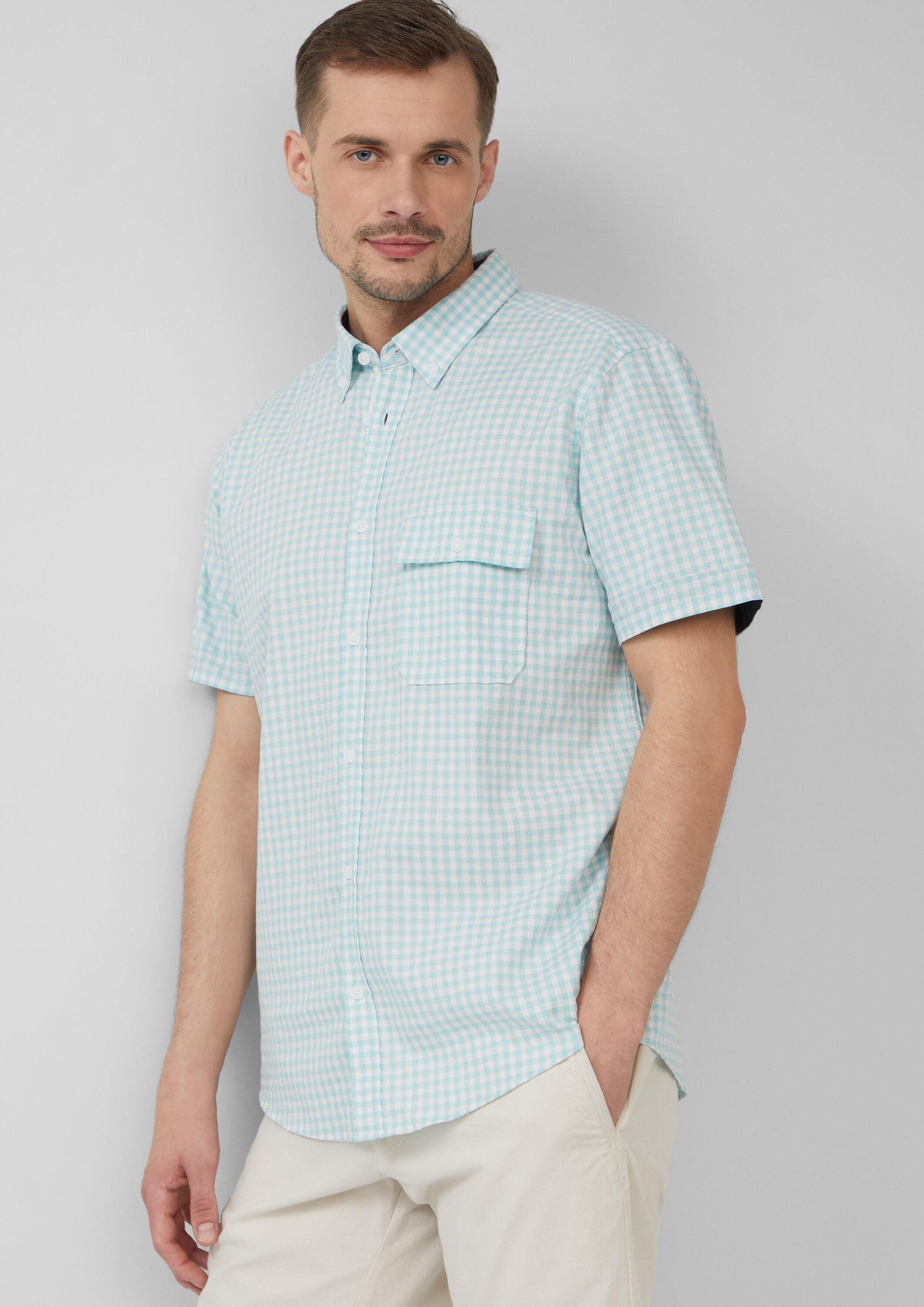 s.Oliver Kurzarmhemd Hemd Regular Fit: Kariertes Hemd aus Baumwolle mit Button-Down-Kragen