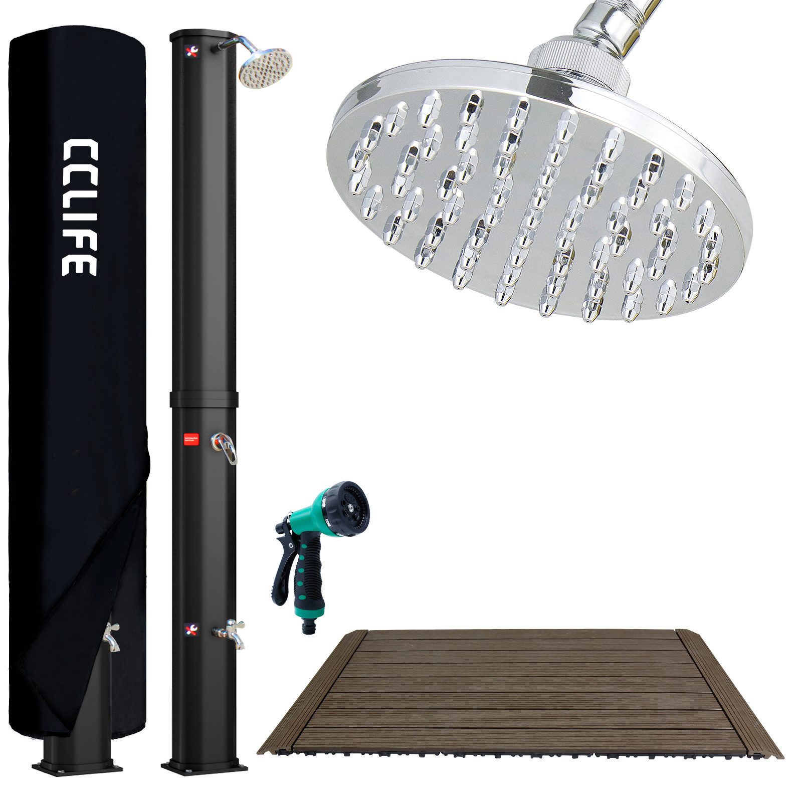 CCLIFE Gartendusche Solardusche 35L 40L 60L mit WPC-Bodenplatte und Handbrause