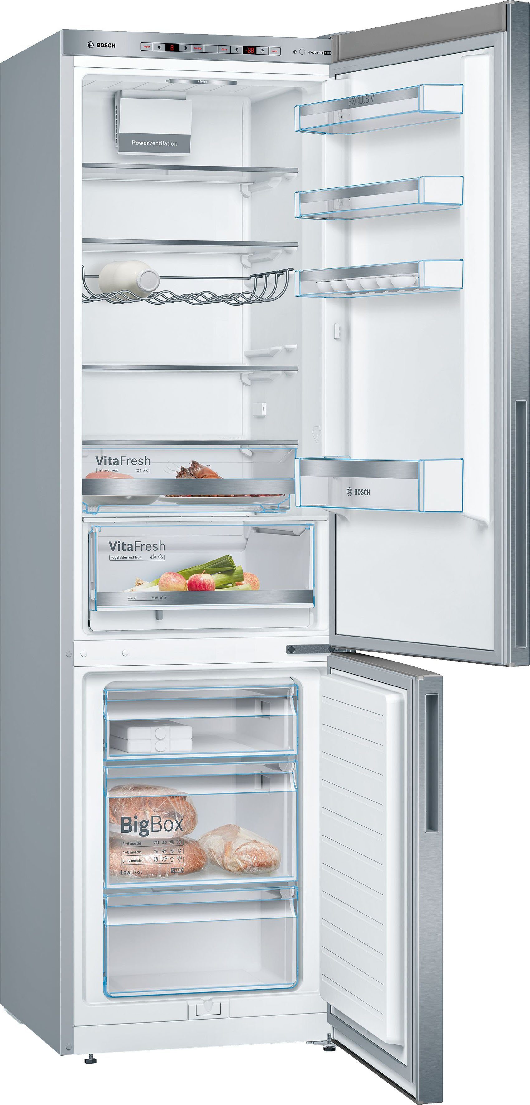 BOSCH Kühl-/Gefrierkombination Serie 6 KGE39AICA, 201 cm hoch, 60 cm breit, Low Frost, VitaFresh Schublade, Big Box, LED-Licht, Super Kühlen – Bild 2 von 5