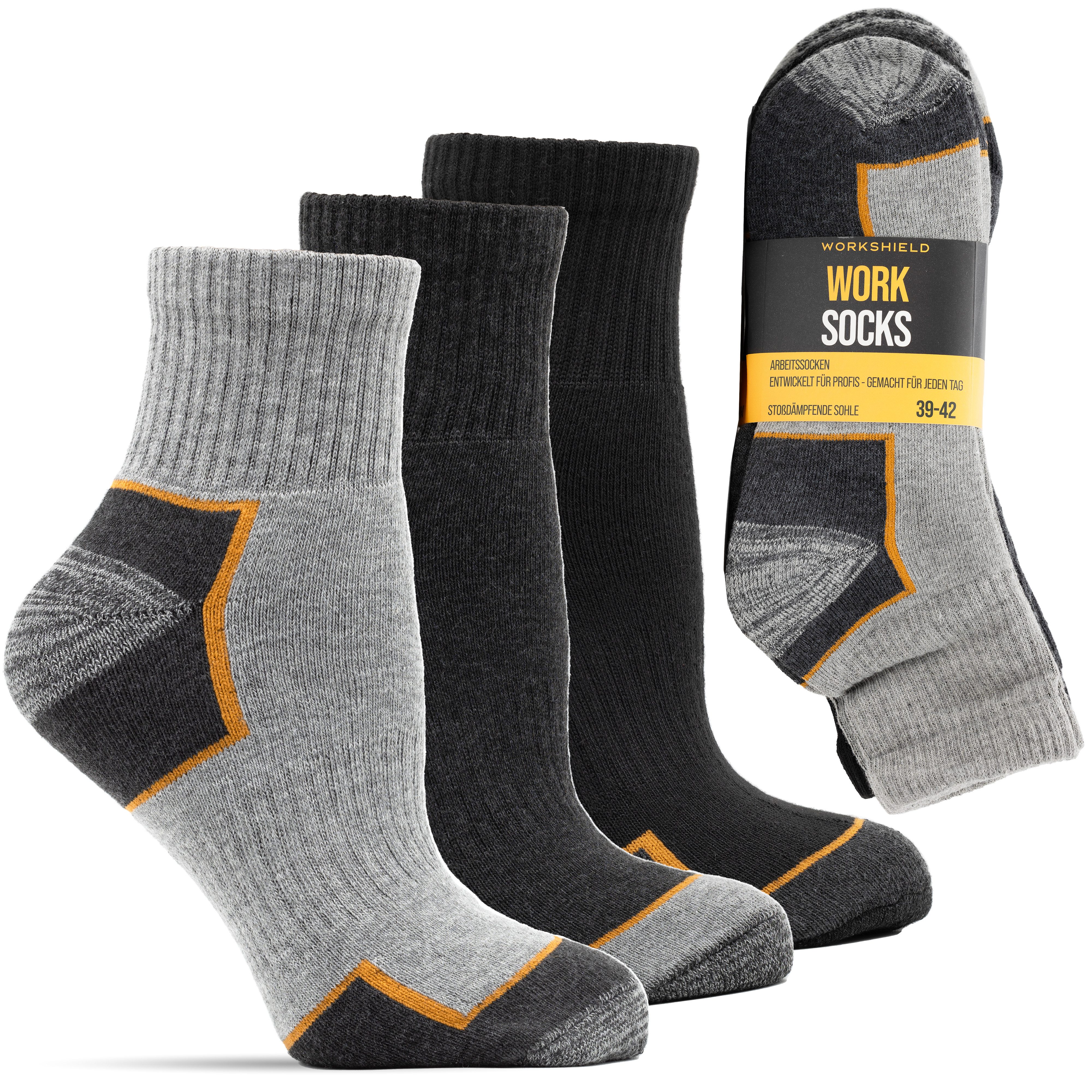 WORKSHIELD Arbeitssocken Herren – Robuste & gepolsterte kurze Socken, atmungsaktiv, (10-Paar) verstärkte Ferse & Spitze, perfekter Sitz, für Arbeit & Alltag