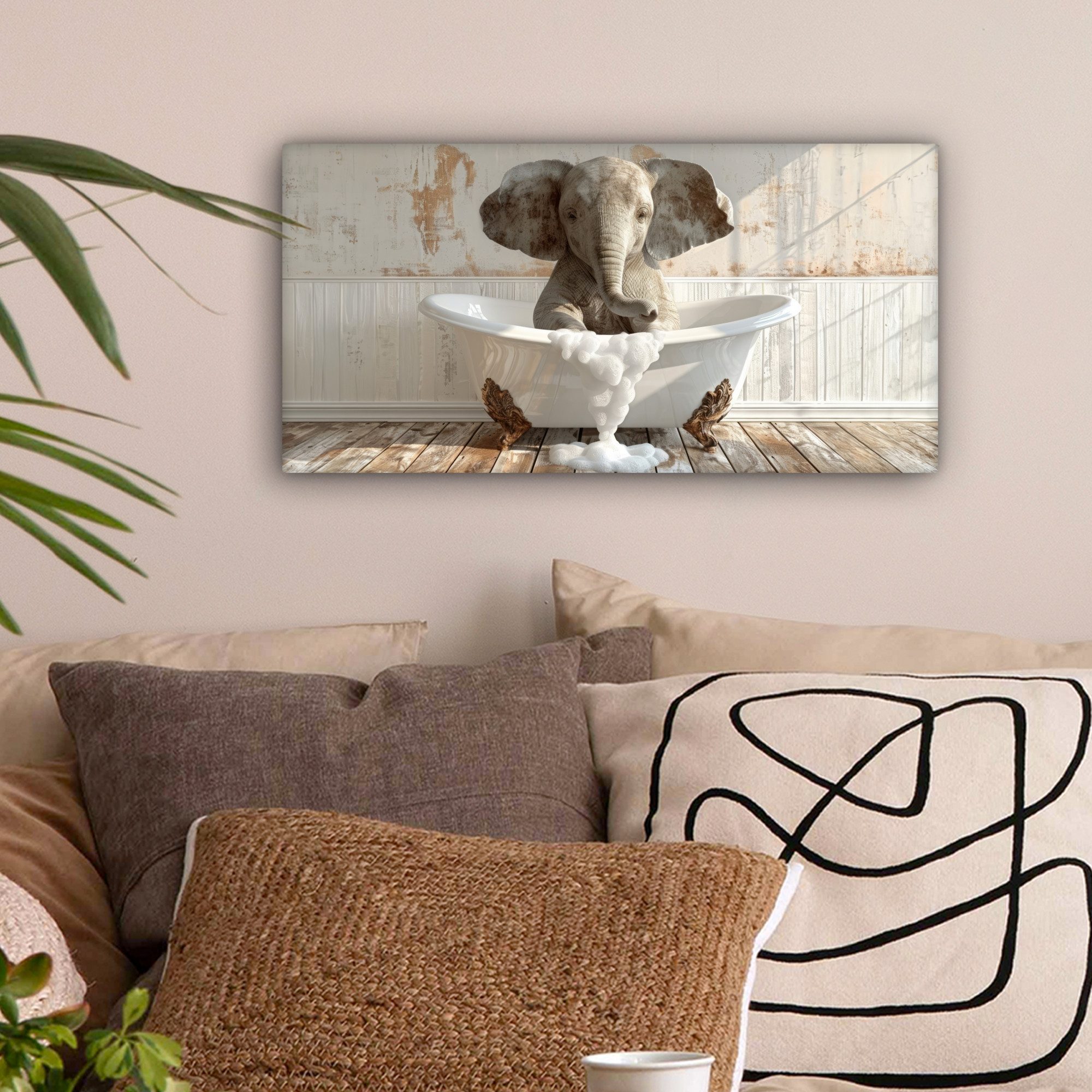 OneMillionCanvasses® Leinwandbild Panorama Vintage - Elefant - Badewanne - günstig online kaufen
