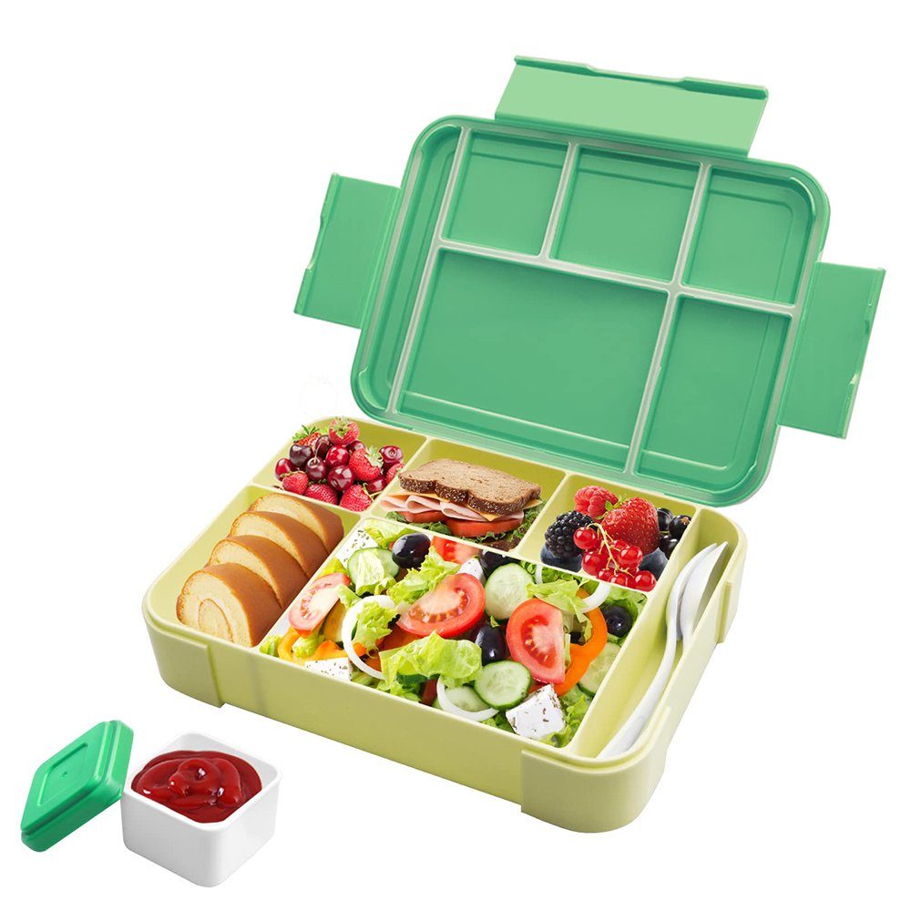 GelldG Lunchbox Brotdose Kinder mit Fächern, Lunchbox mit 6 Unterteilung, Bento Box grün