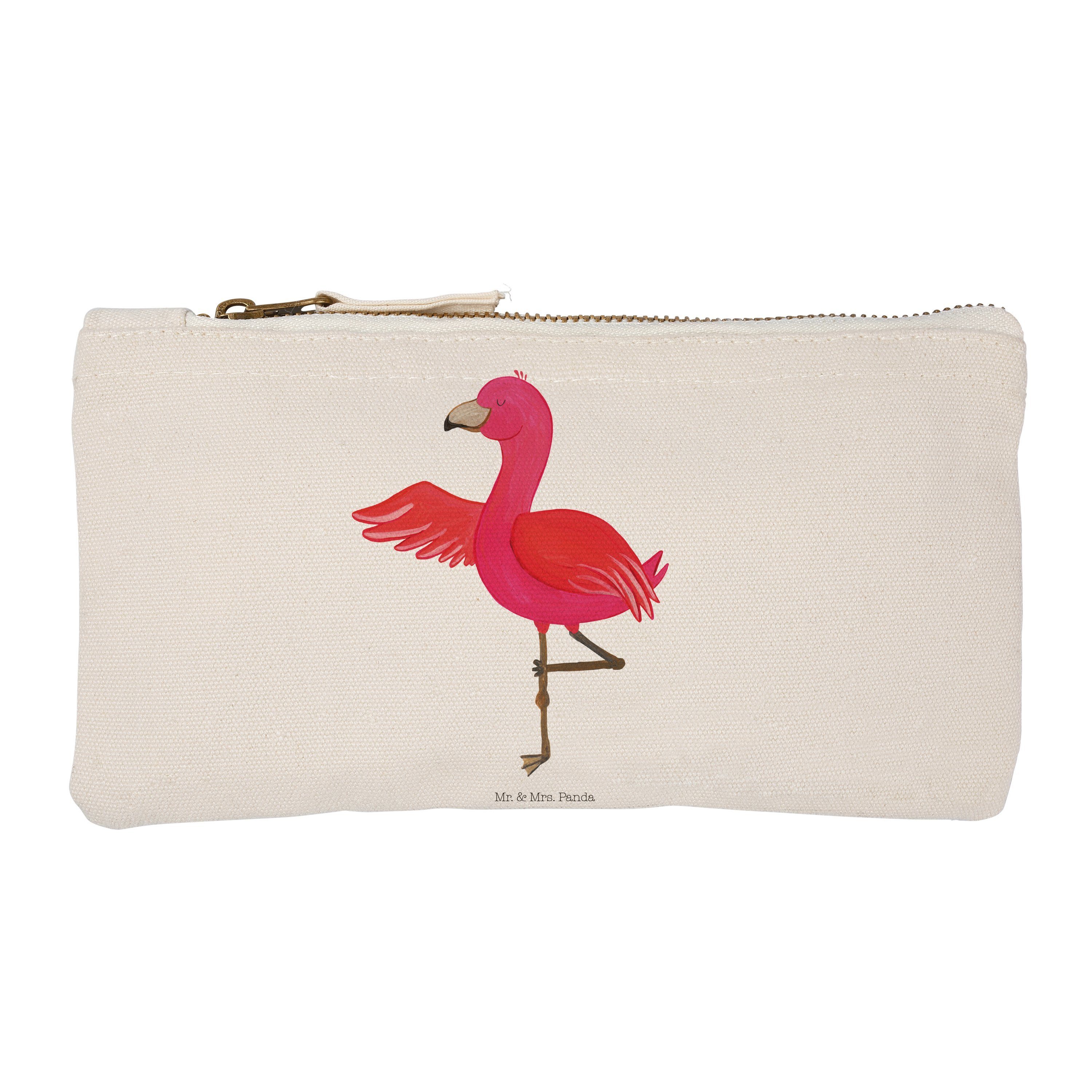 Mr. & Mrs. Panda Kosmetiktasche Flamingo Yoga - Weiß - Geschenk, Kosmetiktasche, Federmappe, Schminkt (1-tlg)